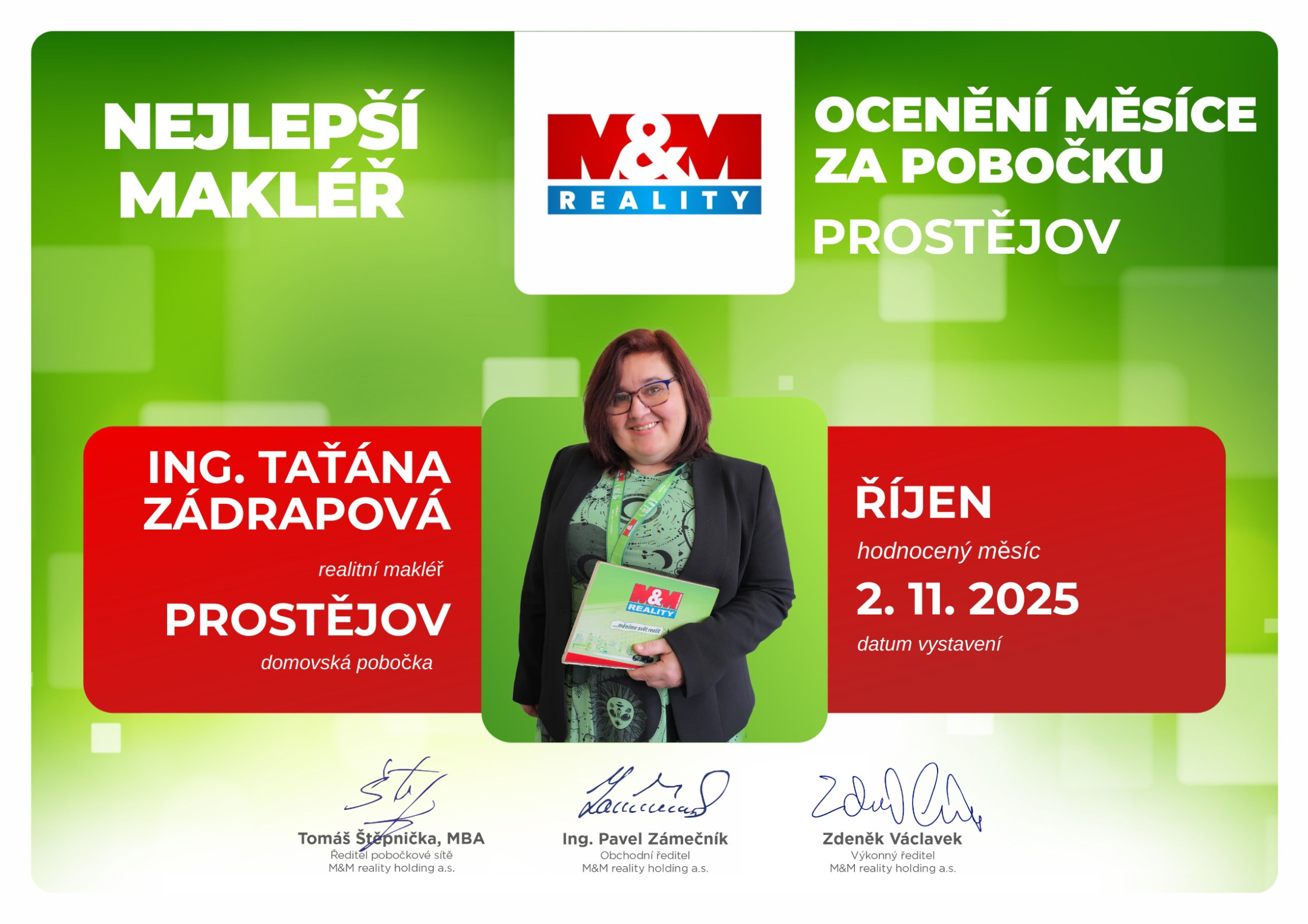 Certifikát - Nejlepší makléř Říjen 2025