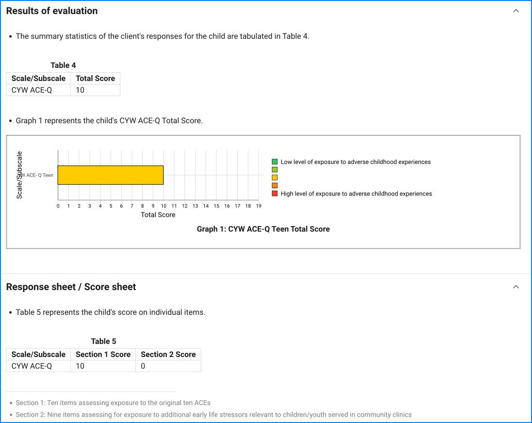 CYW ACE-Q Teen sample result