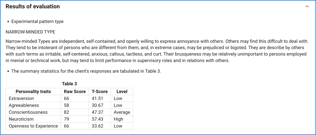 IPIP-NEO-120 sample result