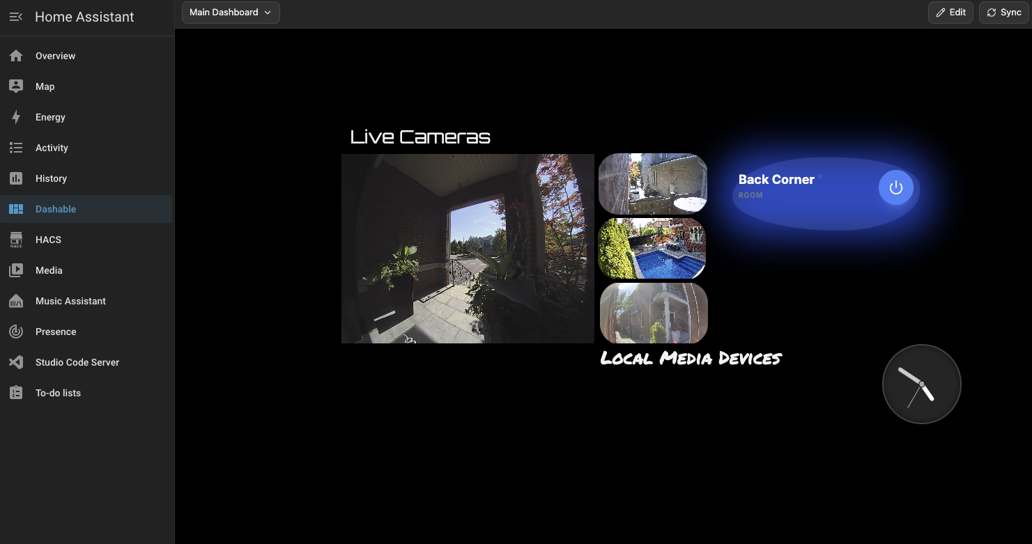 Dashable dashboard shown in the editor and inside Home Assistant