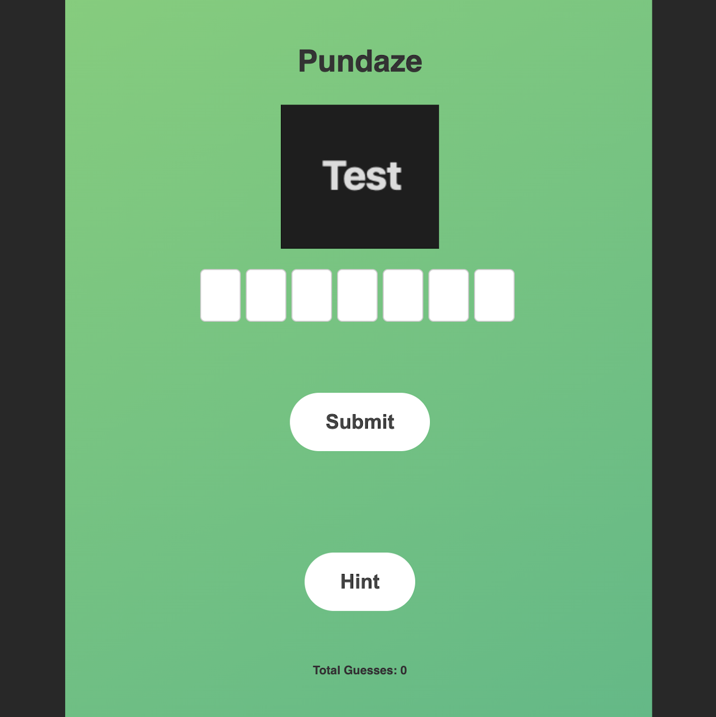 Screenshot of an early version of the Pundaze Game Page where the background is green, the formatting is entirely different, the fonts are sans-serif, and it overall looks to have much less functionality and polish