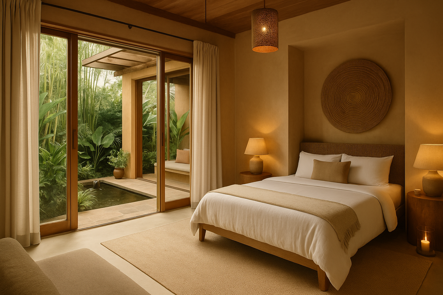 Interior of a beautifully designed wellness spa with natural light and materials