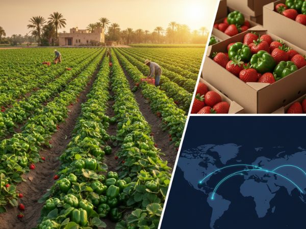 Lush farm fields at sunset