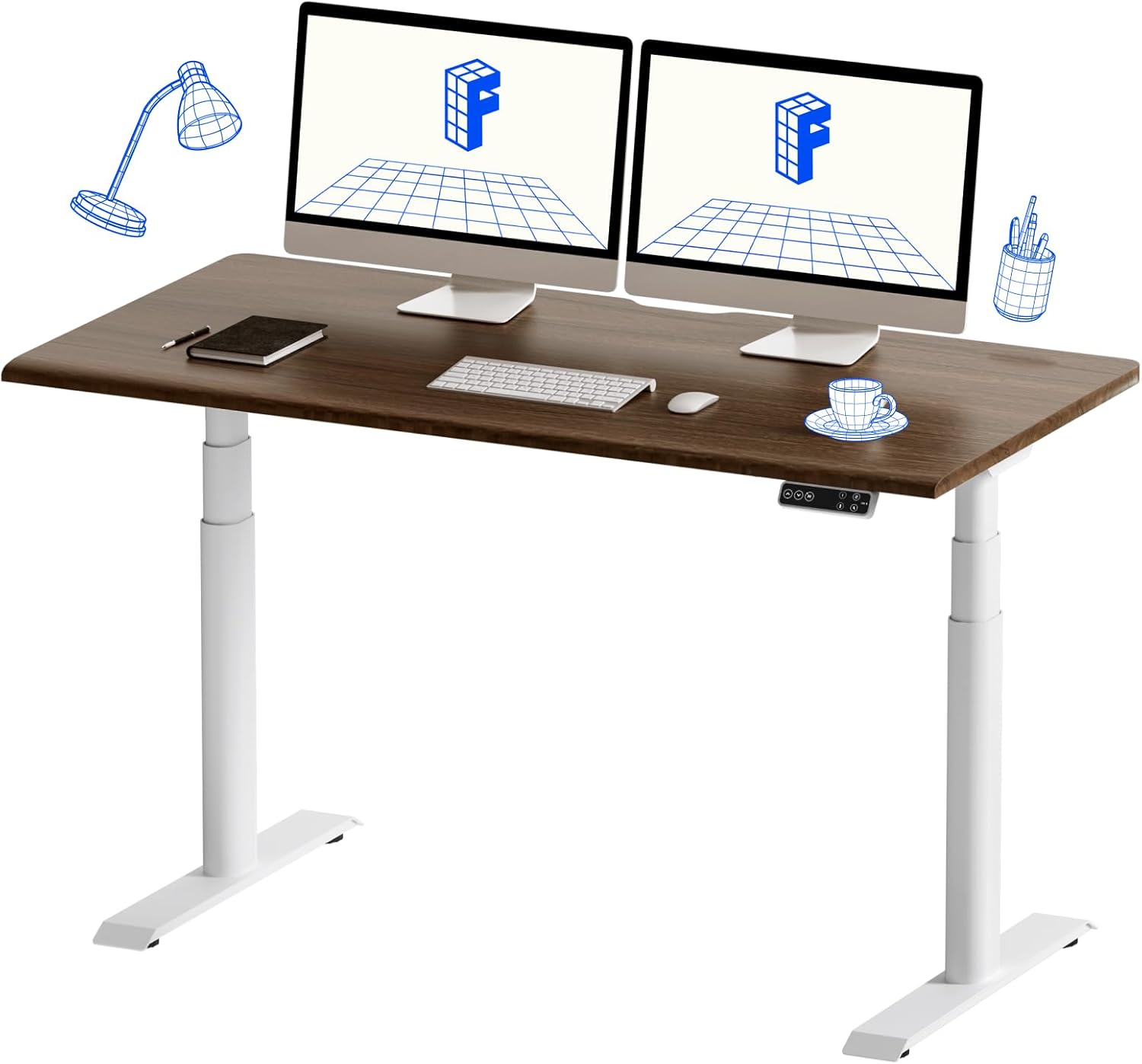 FLEXISPOT スタンディングデスク メーカー5年保証 電動式昇降デスク E8 高さ調節 人間工学 ゲーミングデスク パソコンデスク（フレーム白＋天板オーク、140×70cm）