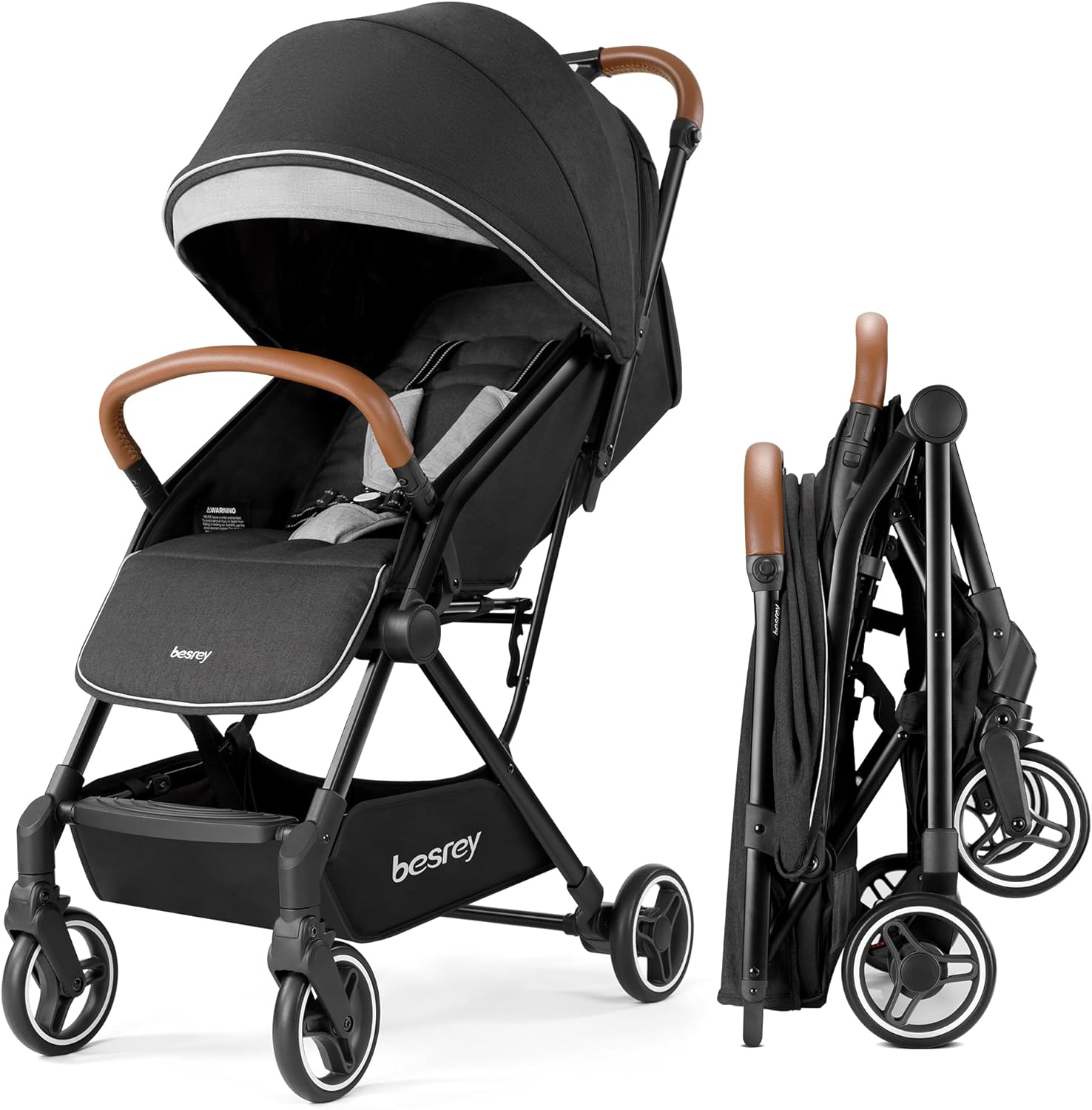 besrey コンパクト b型ベビーカー 折畳可能 自立式ベビーカー(カーボングレー)