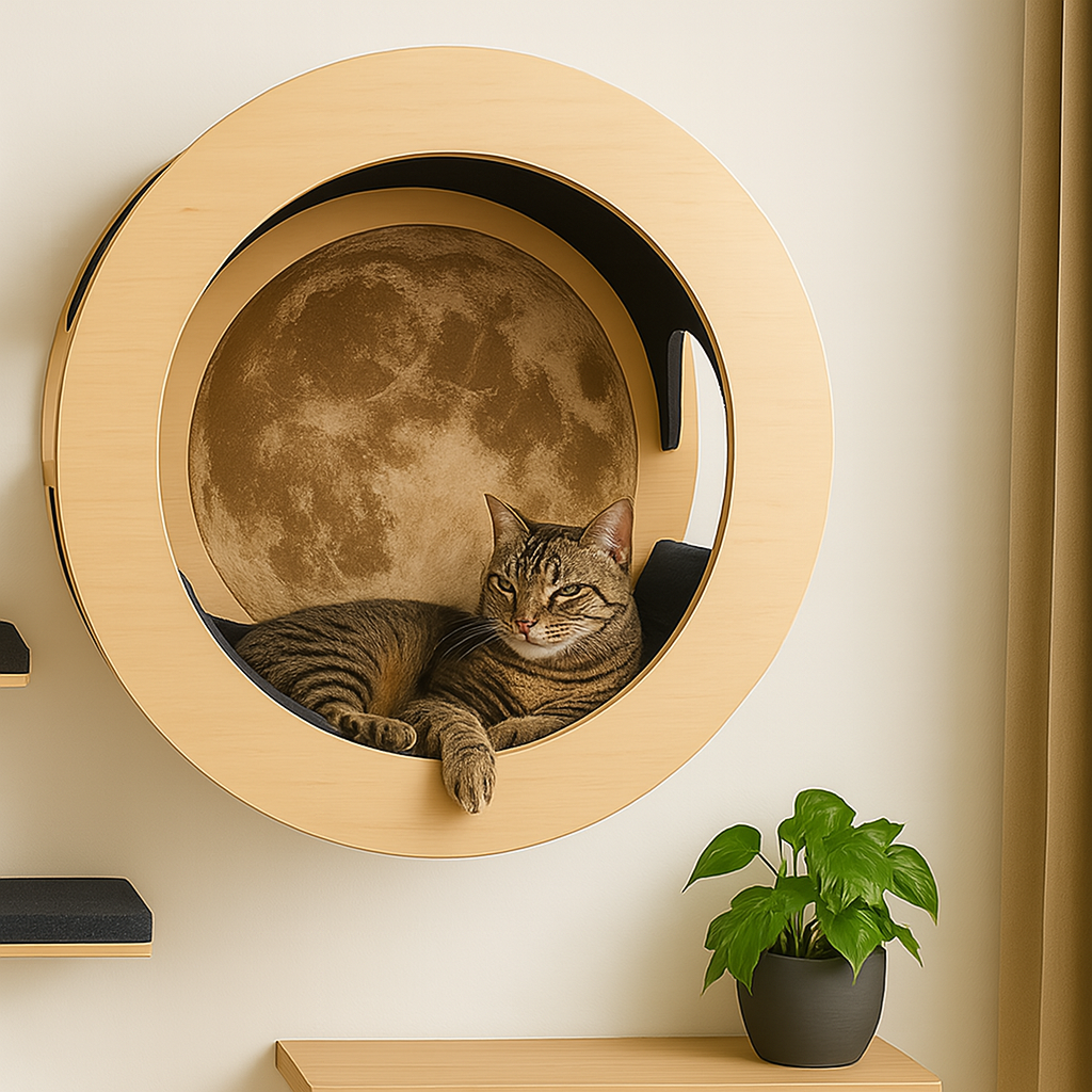 Katze genießt Komfort der Mondschein Hängematte