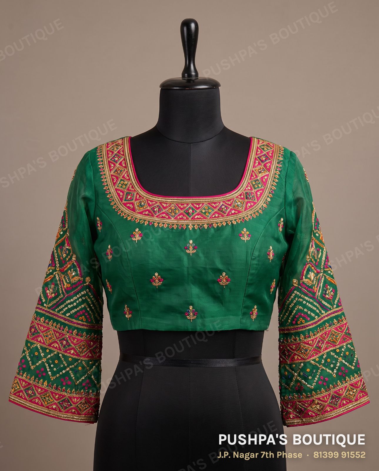 Princess cut blouse PB-013, square neck, button back