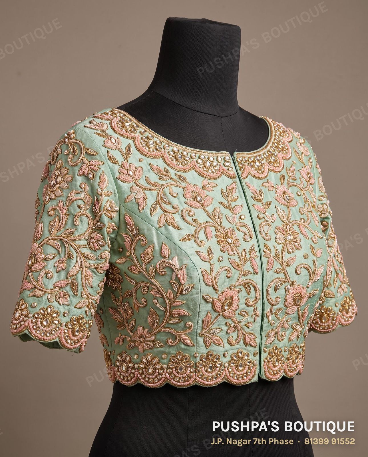 Designer blouse PB-017, boat neck, deep U back, short sleeve