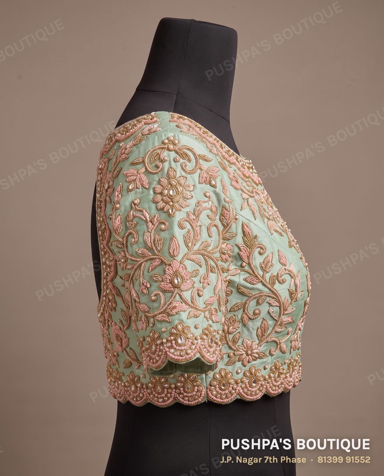 Designer blouse PB-017, boat neck, deep U back, short sleeve, photo 3