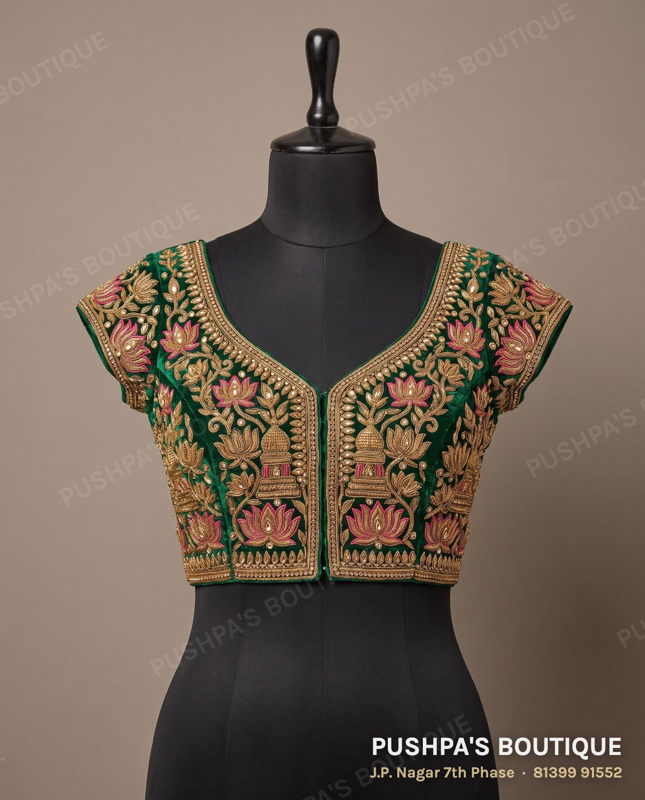 Designer blouse PB-018, V neck, keyhole back, cap sleeve