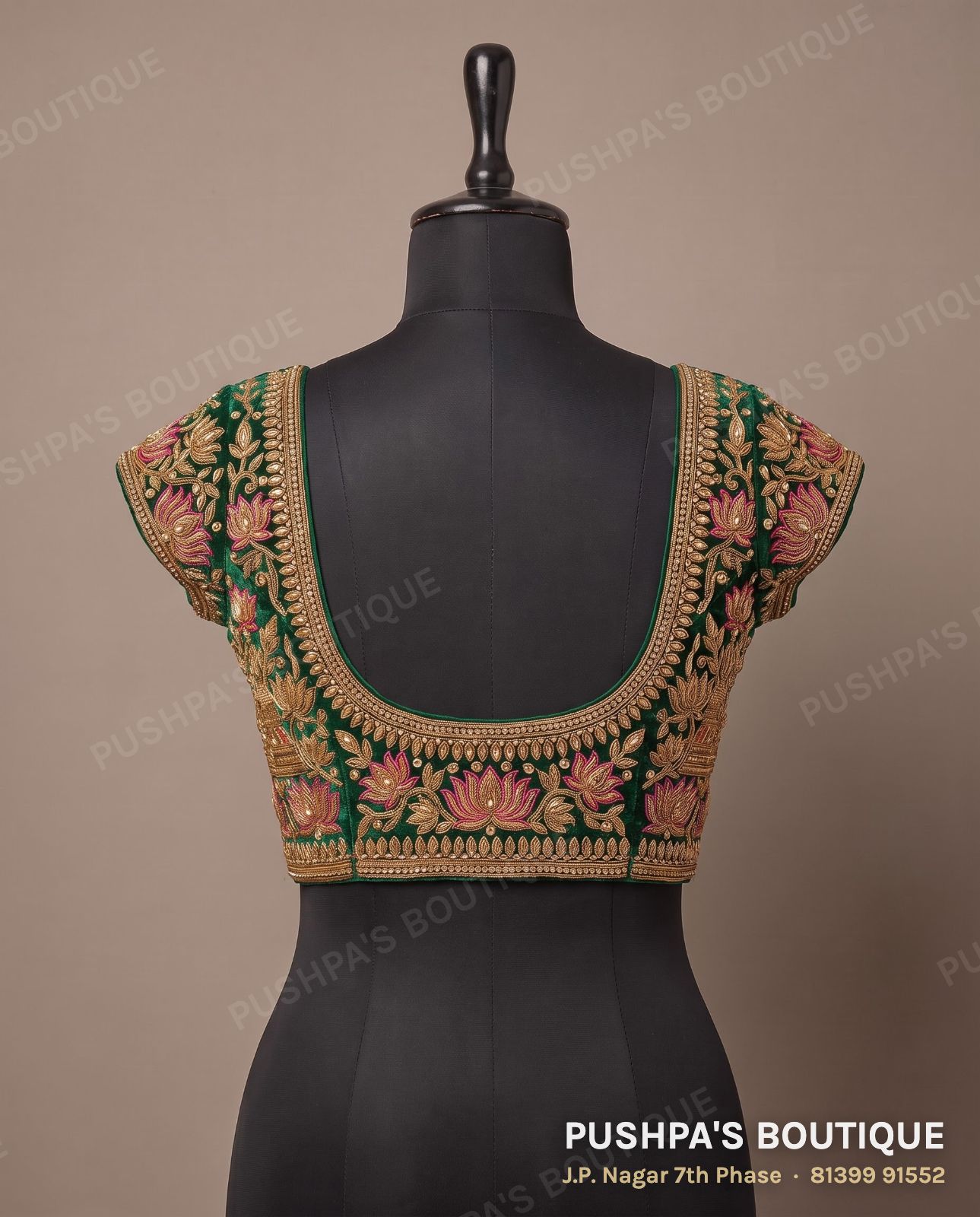 Designer blouse PB-018, V neck, keyhole back, cap sleeve, photo 2