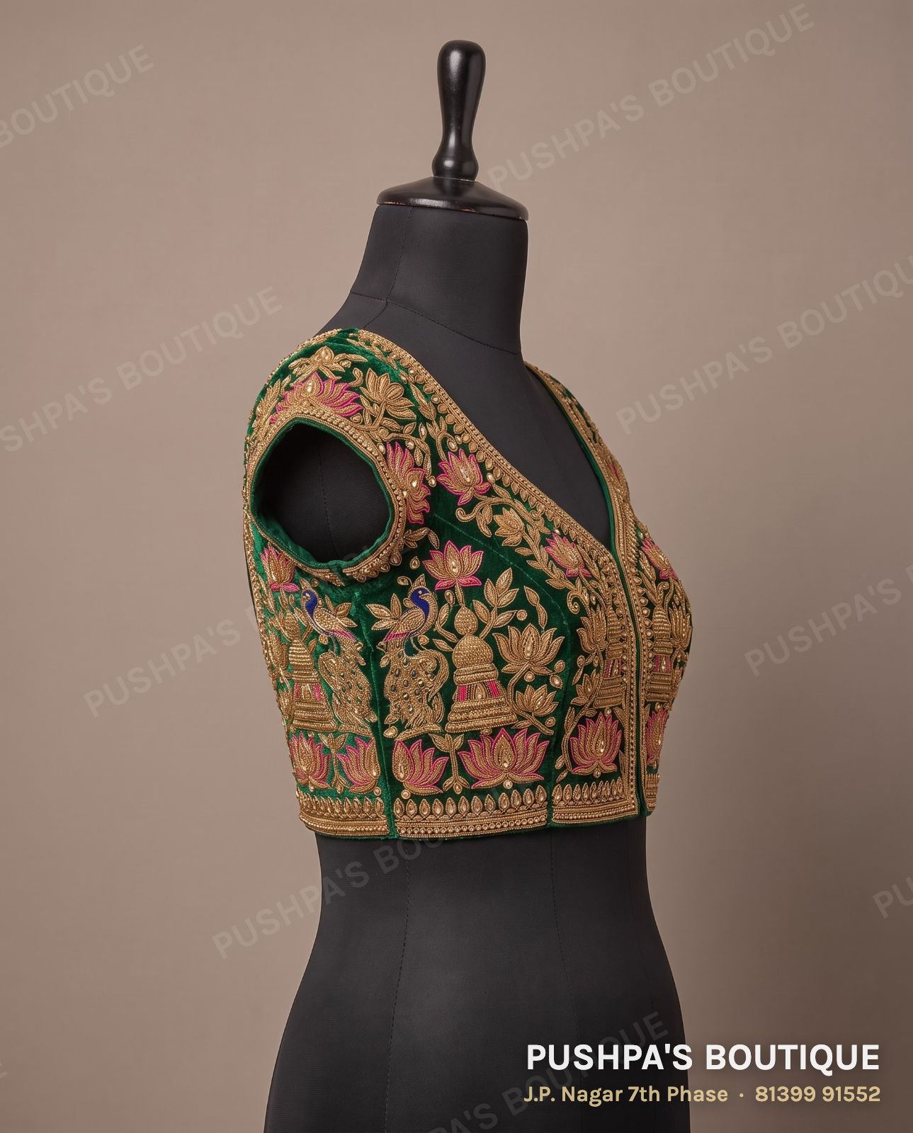 Designer blouse PB-018, V neck, keyhole back, cap sleeve, photo 3