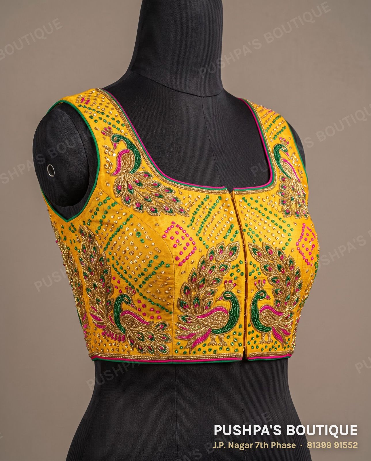 Designer blouse PB-020, square neck, deep U back, sleeveless