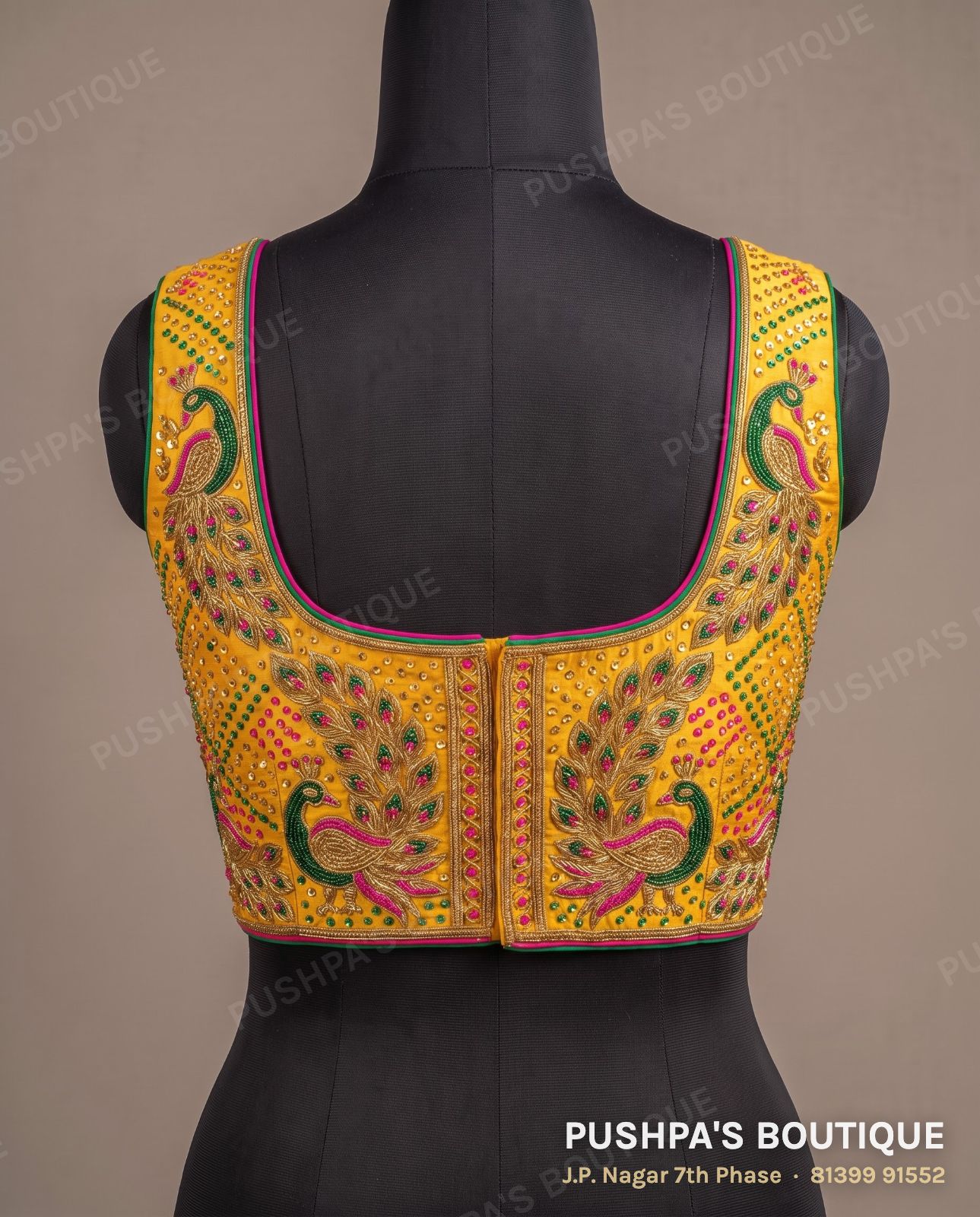 Designer blouse PB-020, square neck, deep U back, sleeveless, photo 2