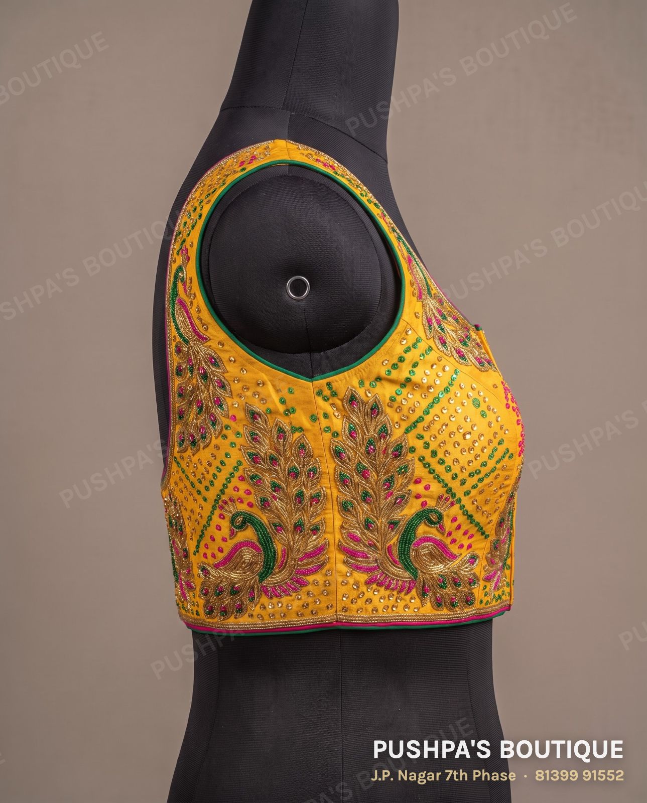 Designer blouse PB-020, square neck, deep U back, sleeveless, photo 3