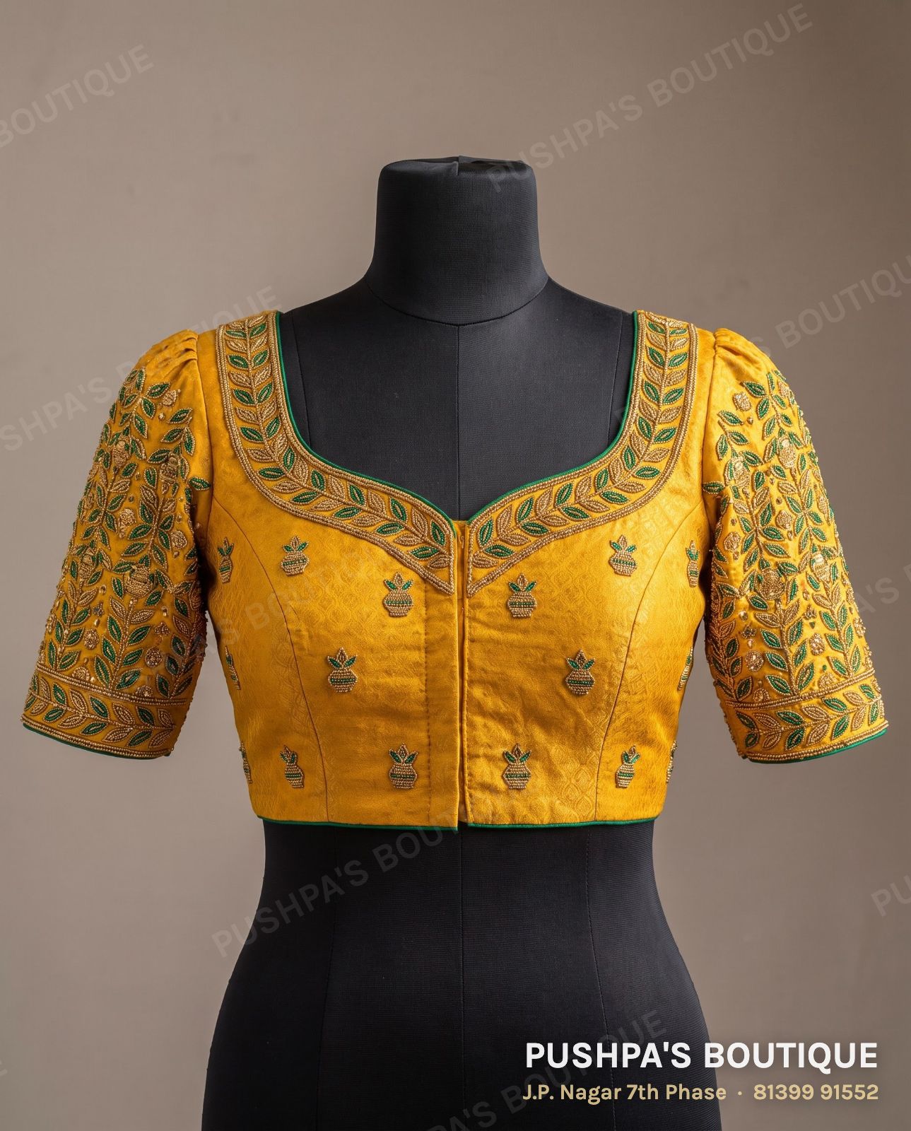 Designer blouse PB-023, sweetheart neck, deep U back, puff sleeve