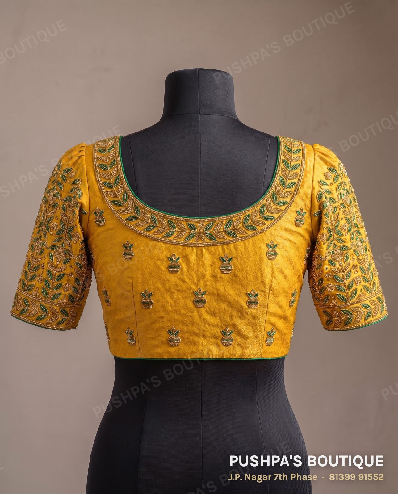 Designer blouse PB-023, sweetheart neck, deep U back, puff sleeve, photo 2