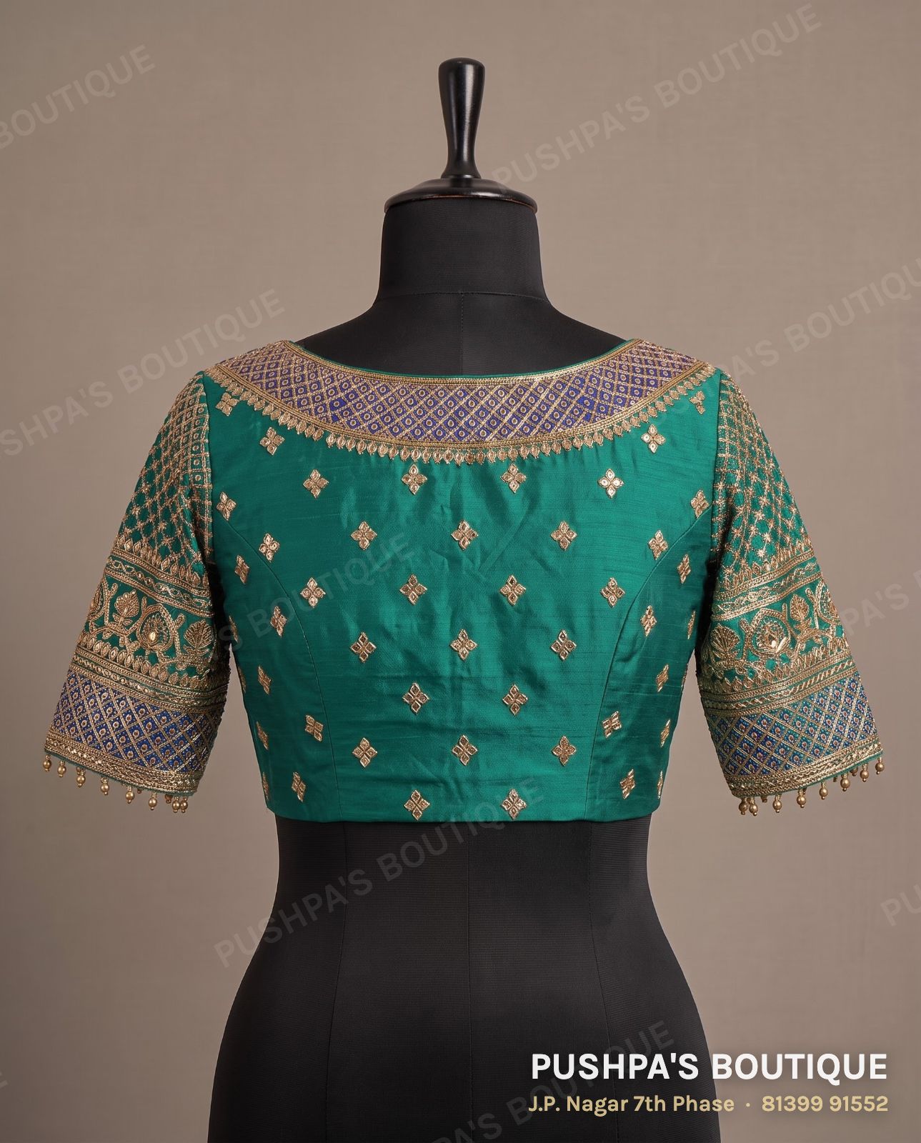 Designer blouse PB-025, boat neck, zip back, three quarter sleeve, photo 2