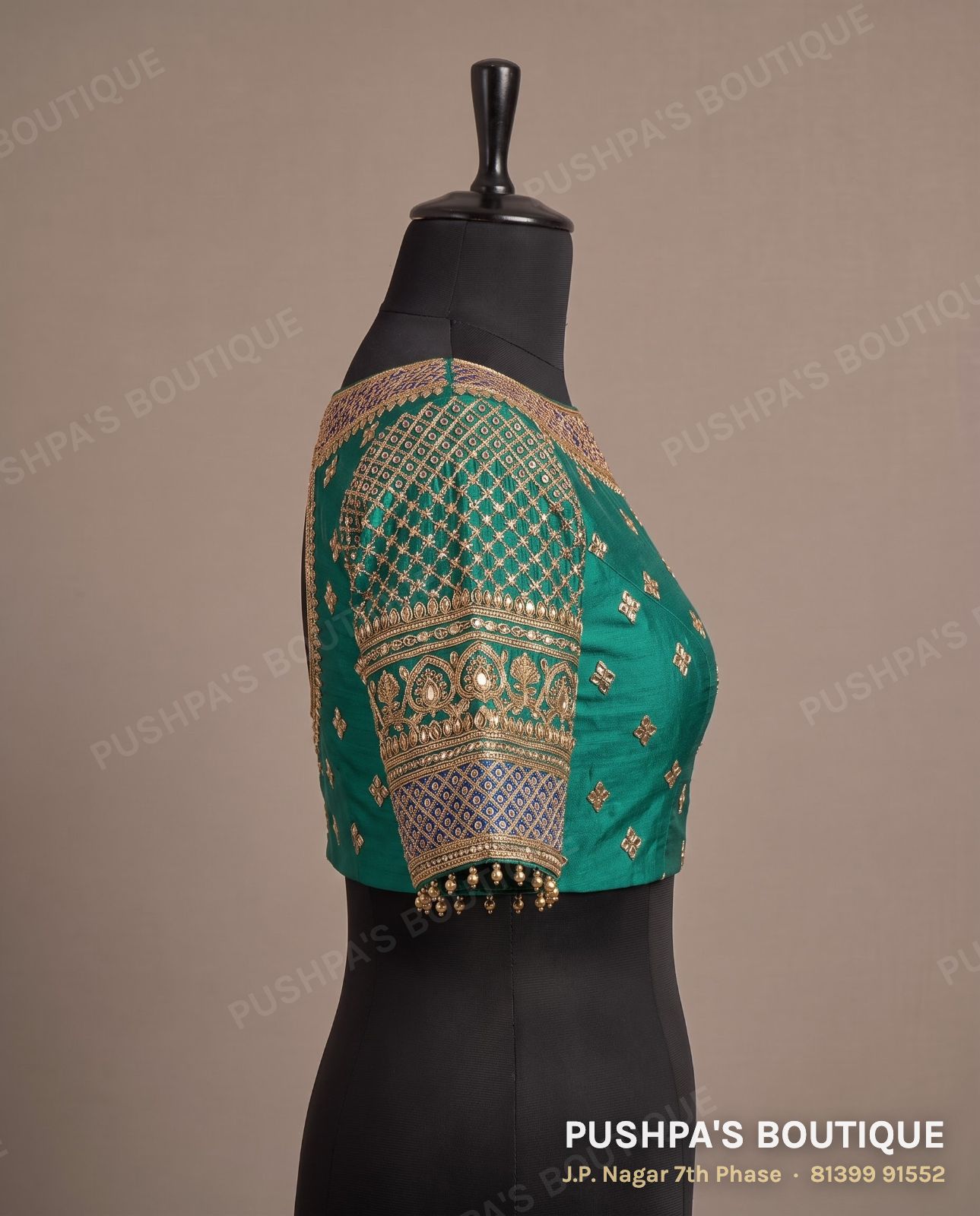 Designer blouse PB-025, boat neck, zip back, three quarter sleeve, photo 3