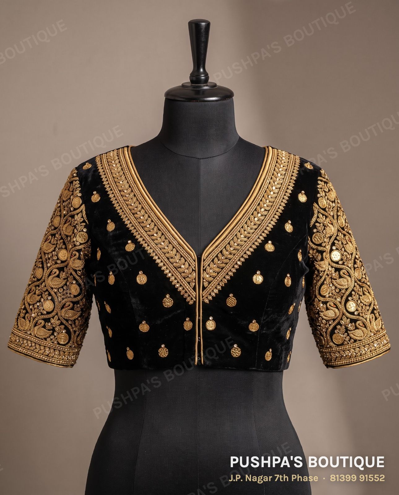 Designer blouse PB-026, V neck, deep U back, three quarter sleeve
