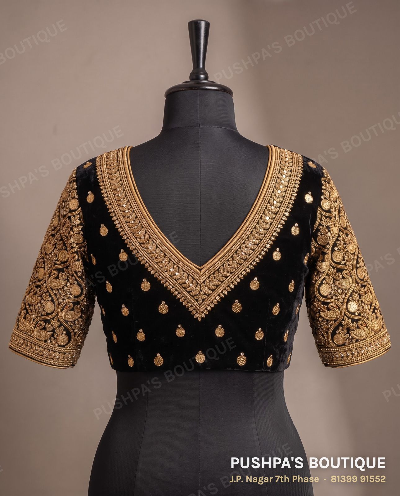 Designer blouse PB-026, V neck, deep U back, three quarter sleeve, photo 2