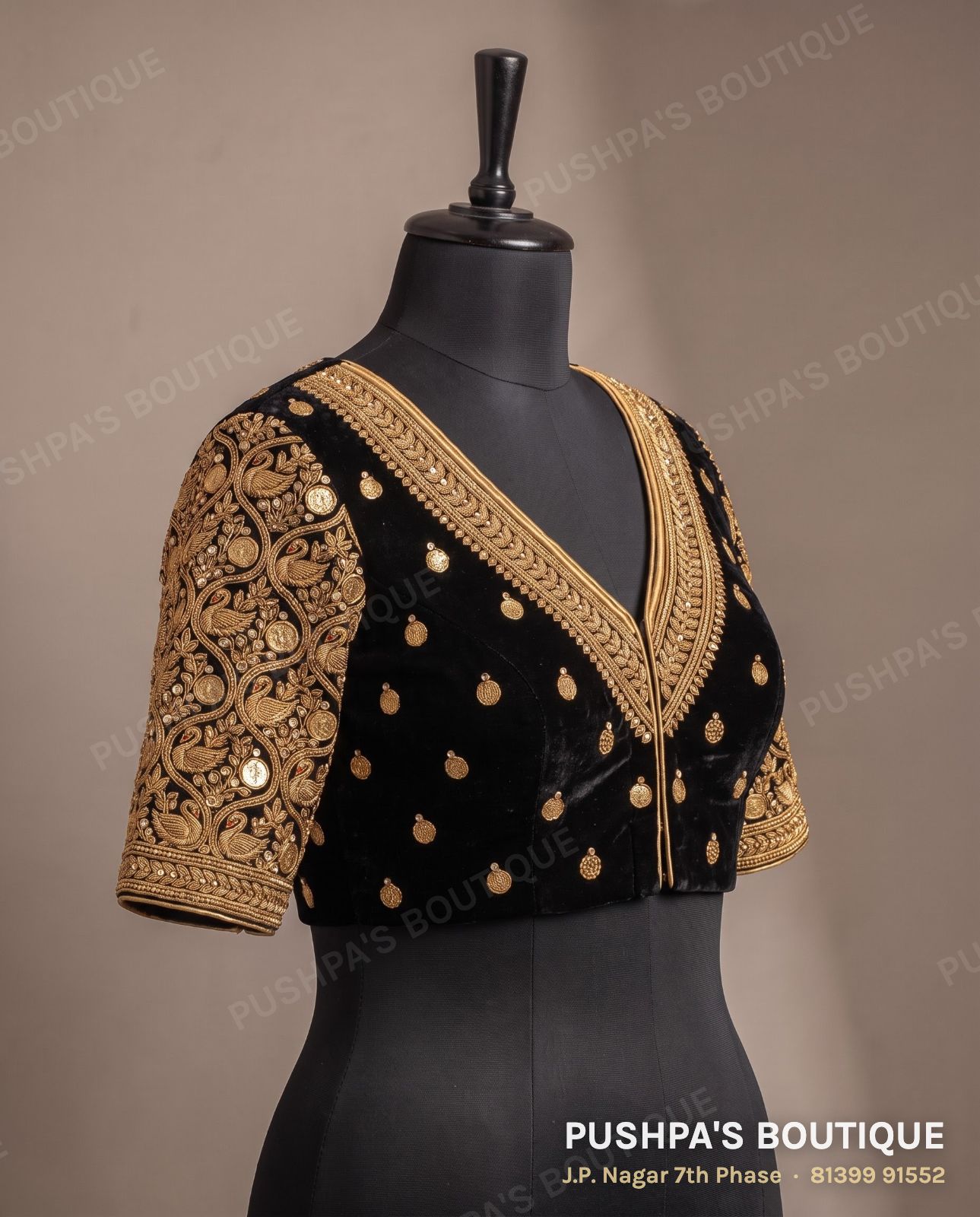 Designer blouse PB-026, V neck, deep U back, three quarter sleeve, photo 3