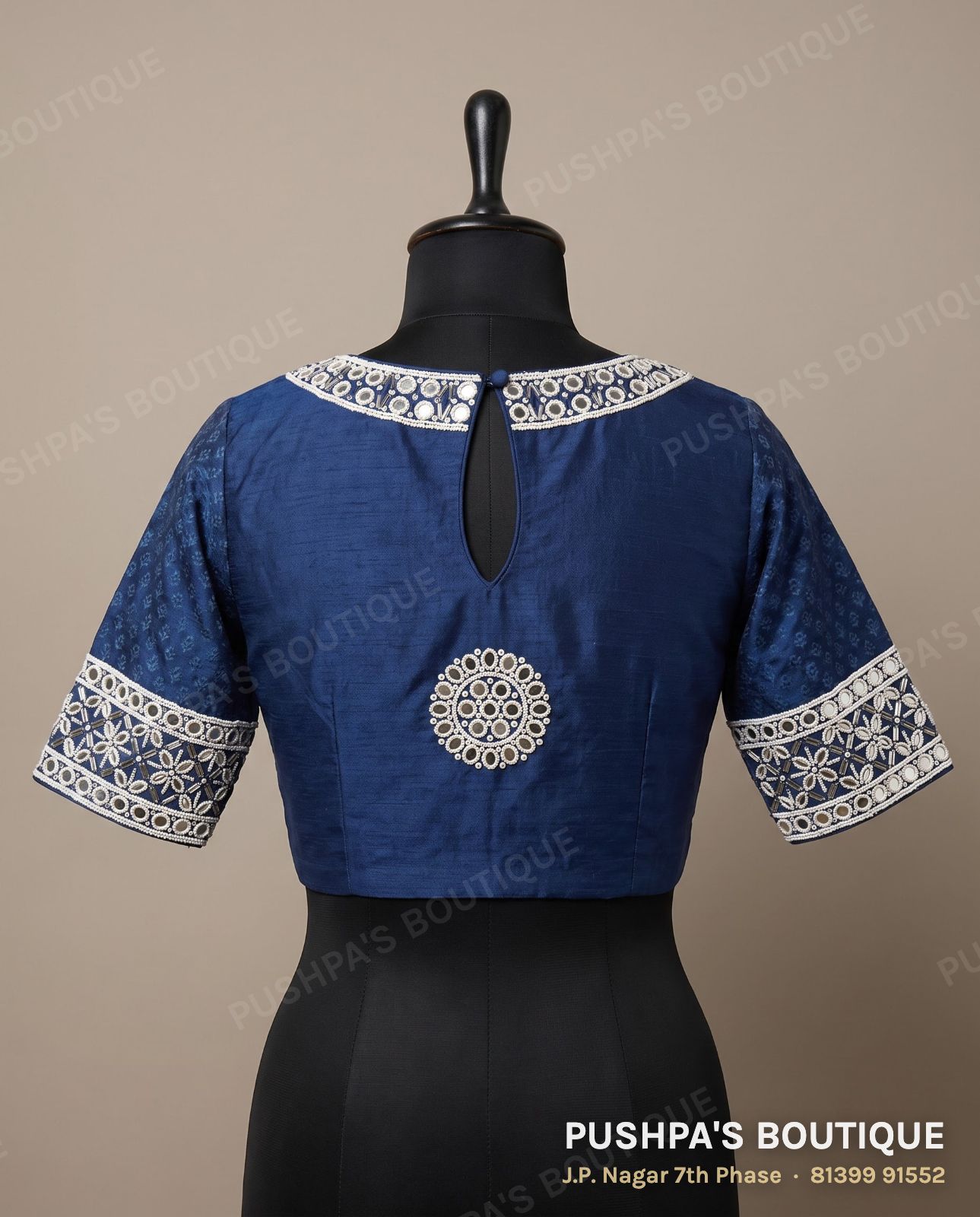 Designer blouse PB-027, keyhole back, elbow sleeve