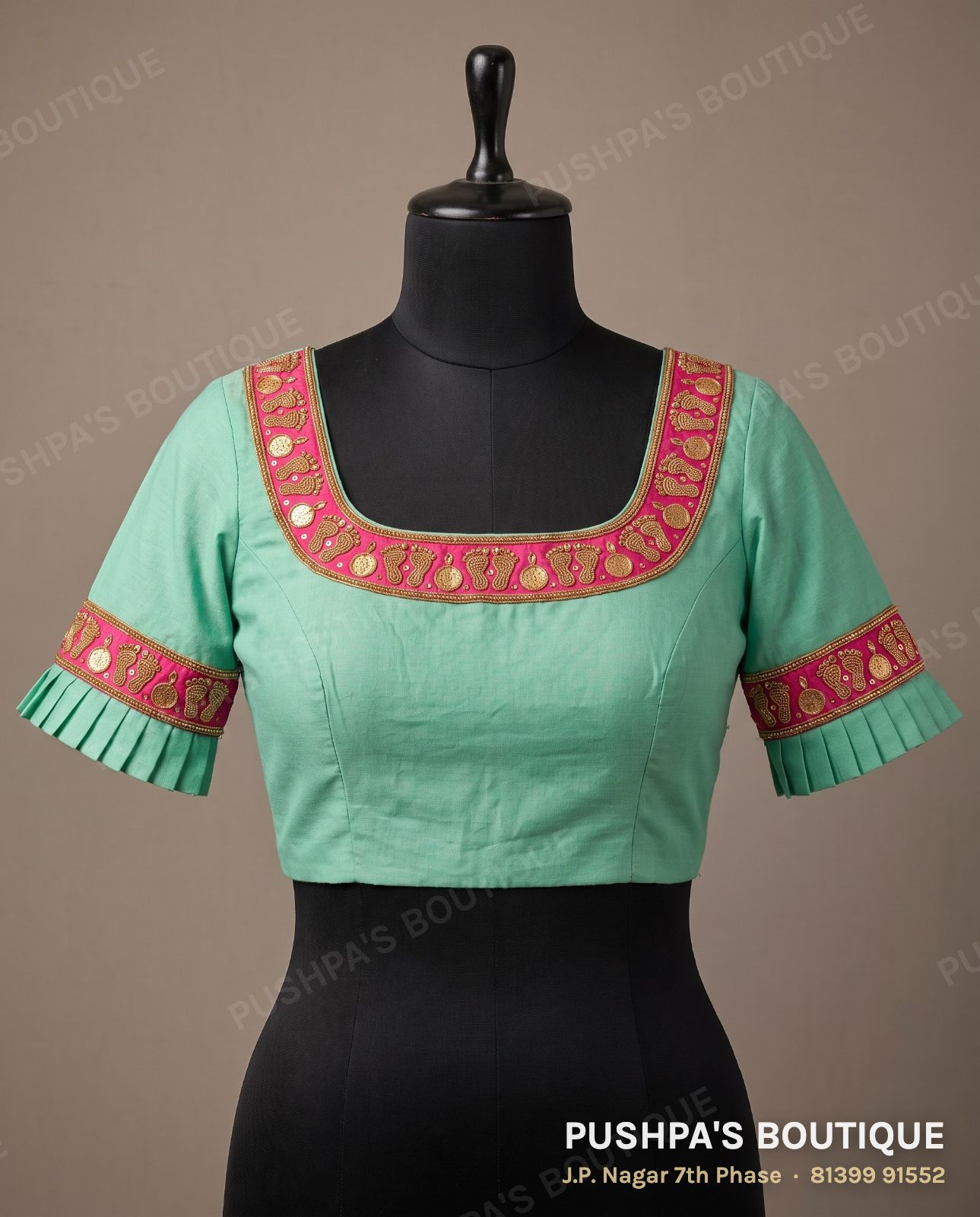 Designer blouse PB-028, square neck, zip back, short sleeve