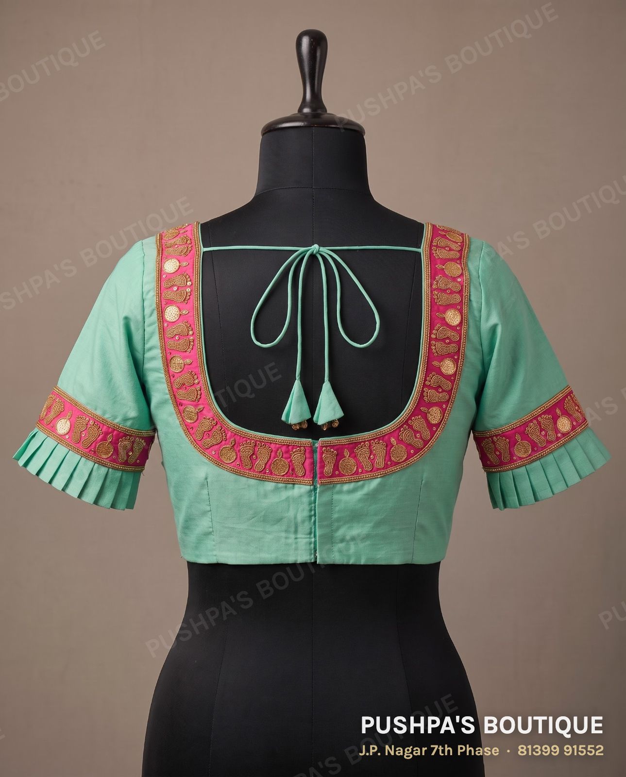 Designer blouse PB-028, square neck, zip back, short sleeve, photo 2