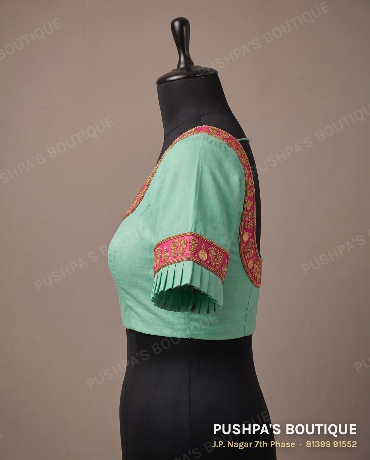 Designer blouse PB-028, square neck, zip back, short sleeve, photo 3