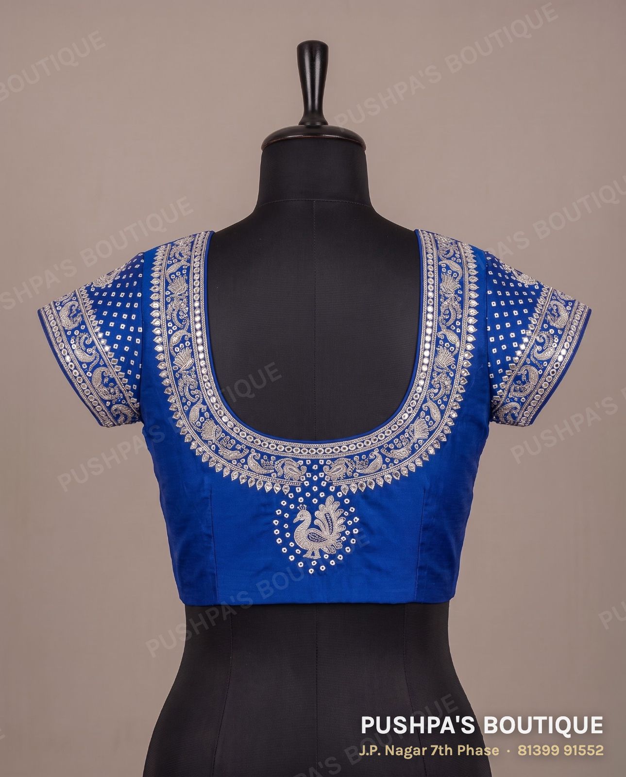 Designer blouse PB-030, round neck, window back, cap sleeve, photo 2