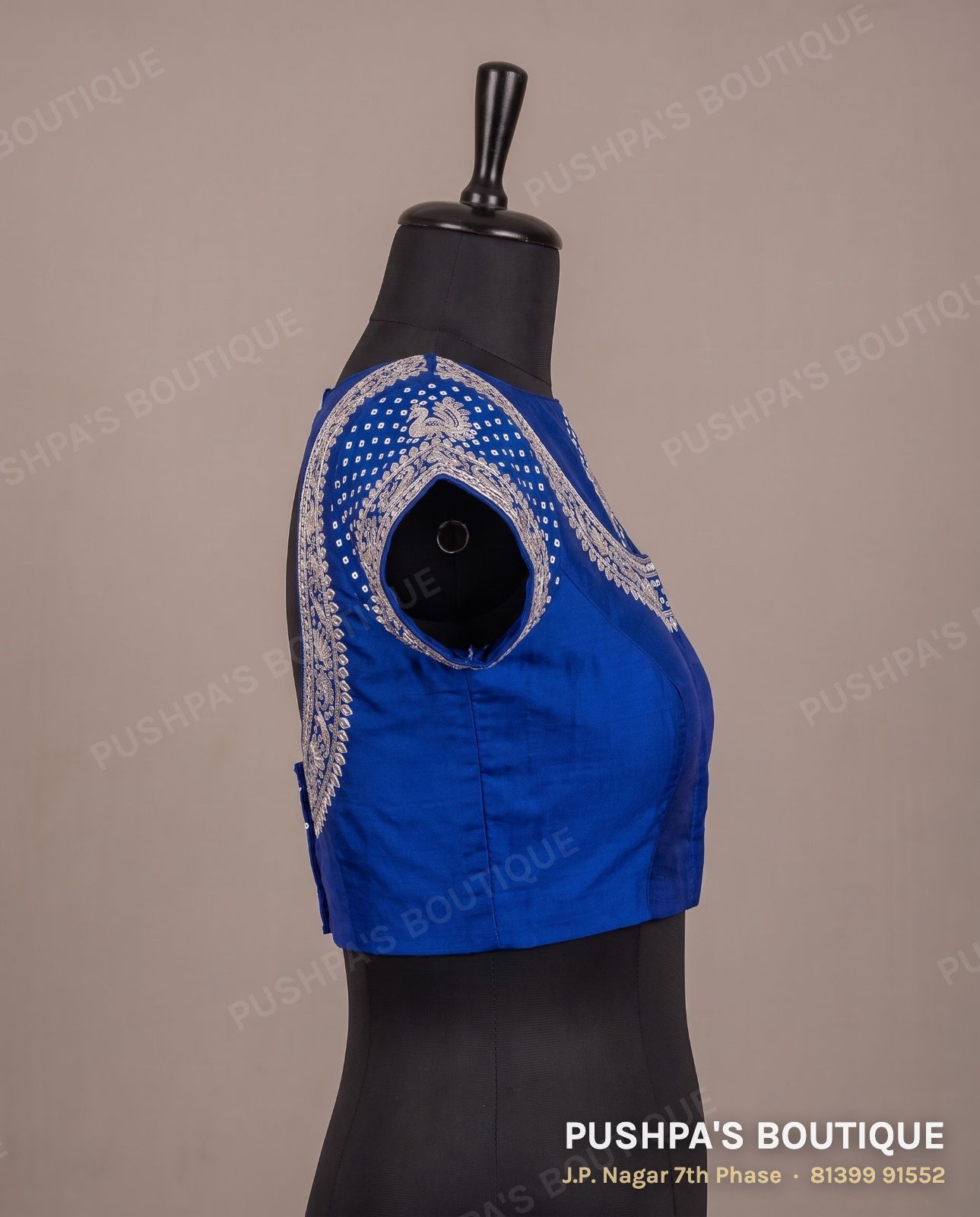 Designer blouse PB-030, round neck, window back, cap sleeve, photo 3