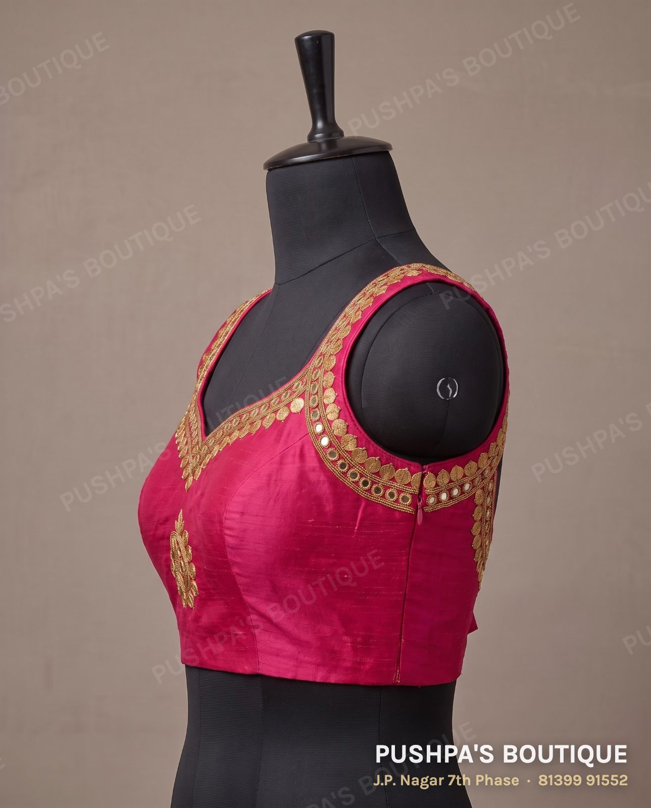 Designer blouse PB-031, sweetheart neck, zip back, sleeveless, photo 3