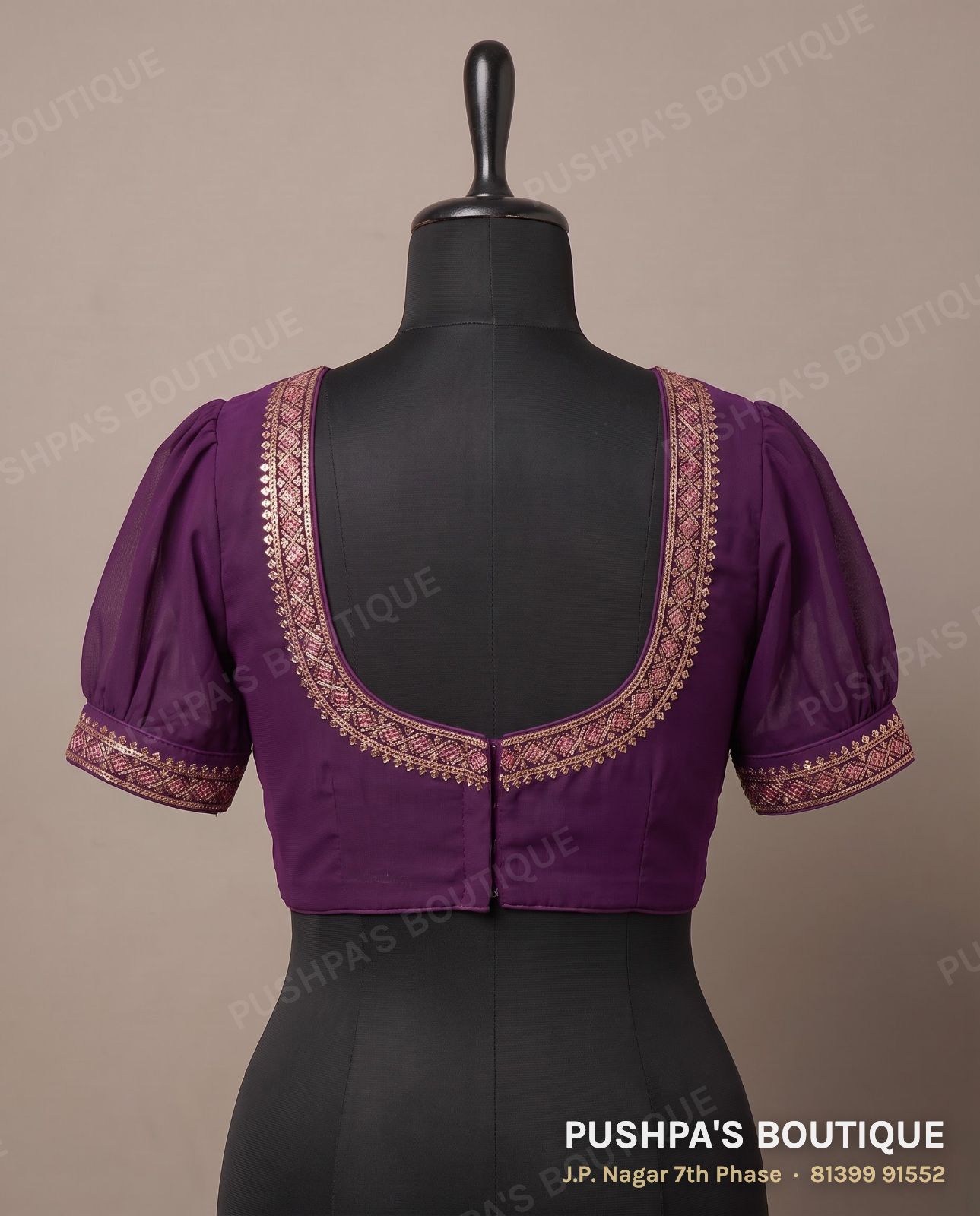 Designer blouse PB-033, deep U back, puff sleeve, photo 2