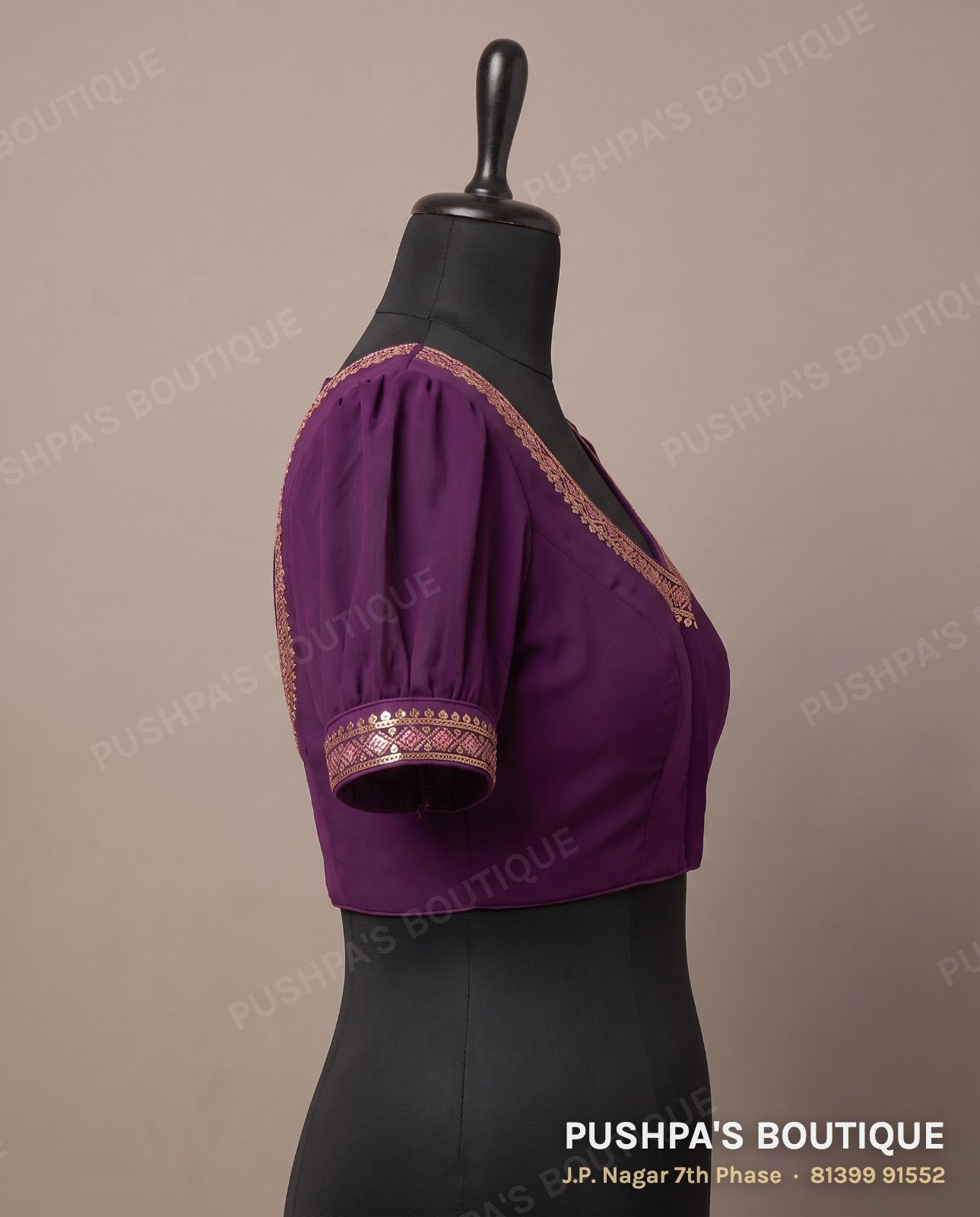 Designer blouse PB-033, deep U back, puff sleeve, photo 3