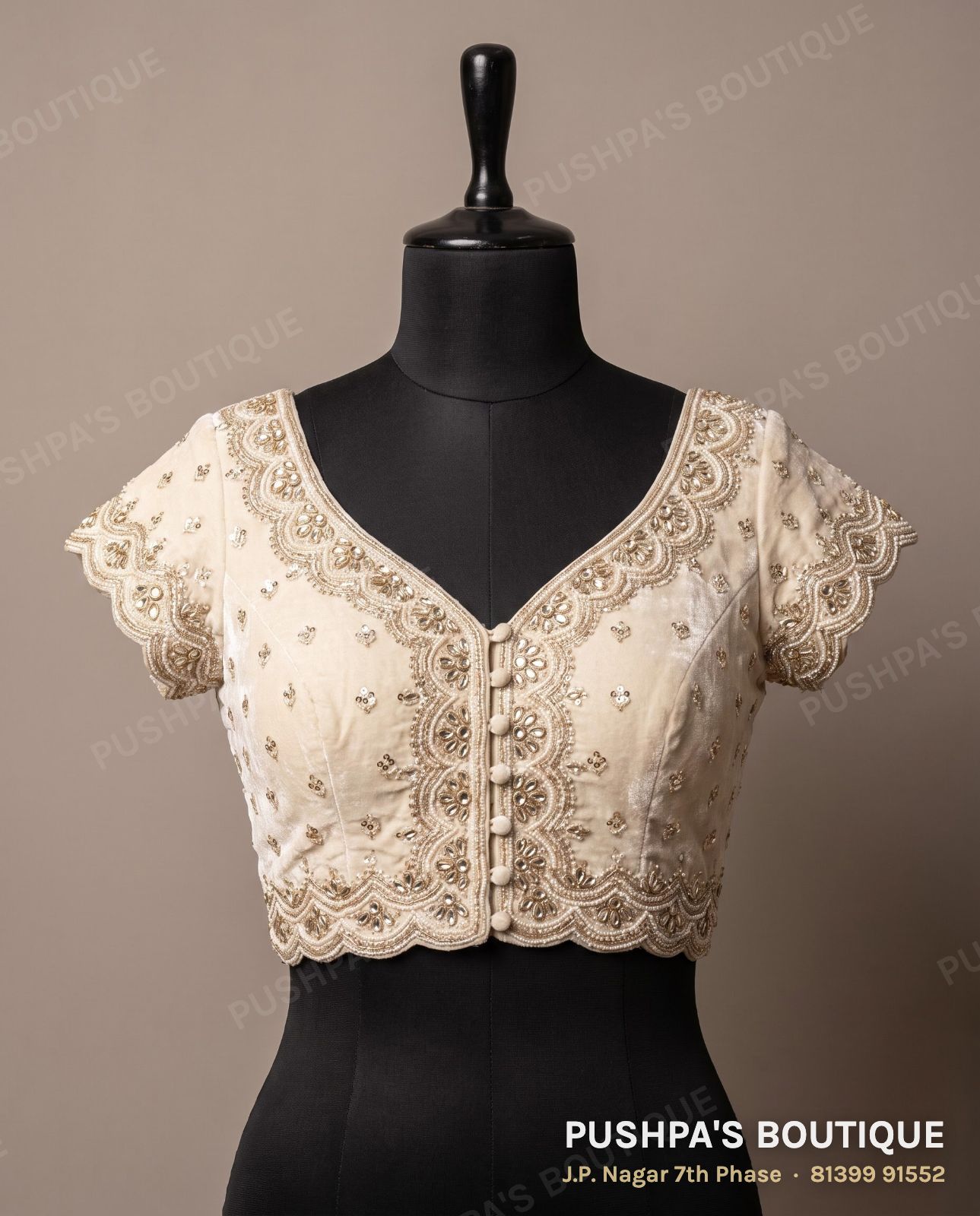 4 dot blouse PB-034, V neck, window back, cap sleeve