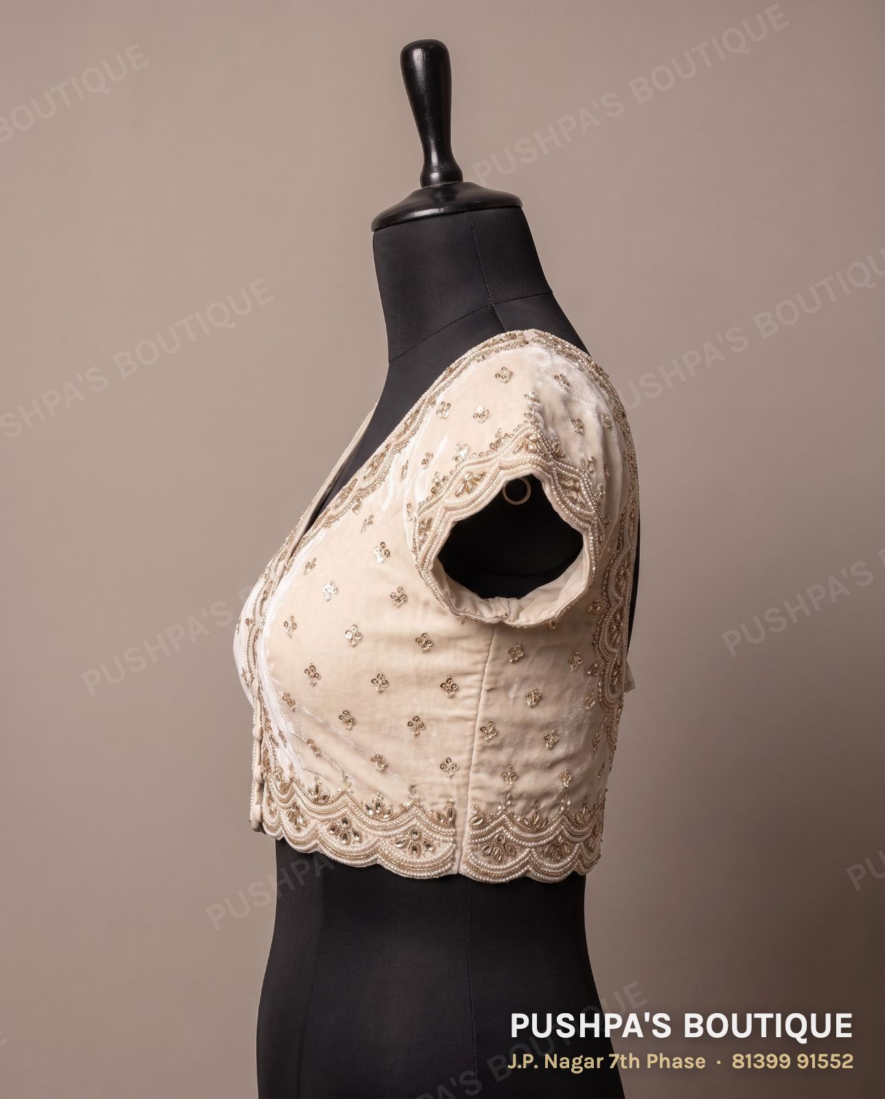 4 dot blouse PB-034, V neck, window back, cap sleeve, photo 3