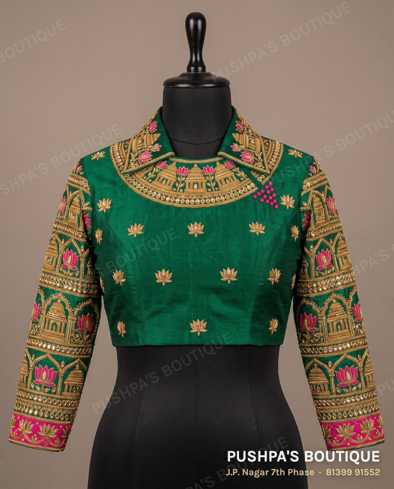 4 dot blouse PB-037, collar, window back, full sleeve