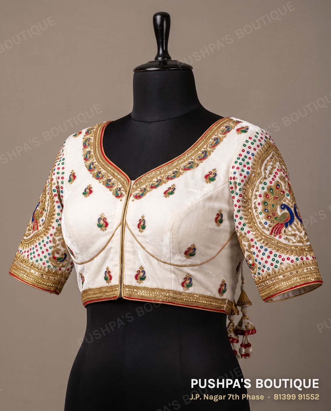 4 dot blouse PB-038, V neck, dori back, three quarter sleeve