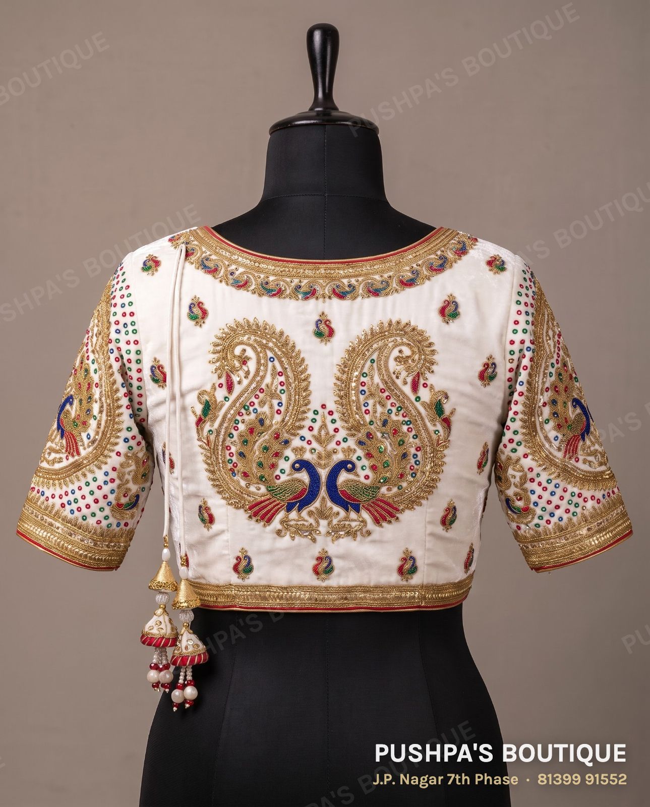 4 dot blouse PB-038, V neck, dori back, three quarter sleeve, photo 2