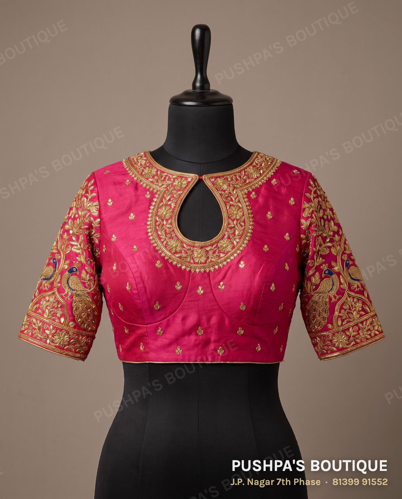 4 dot blouse PB-039, window back, elbow sleeve