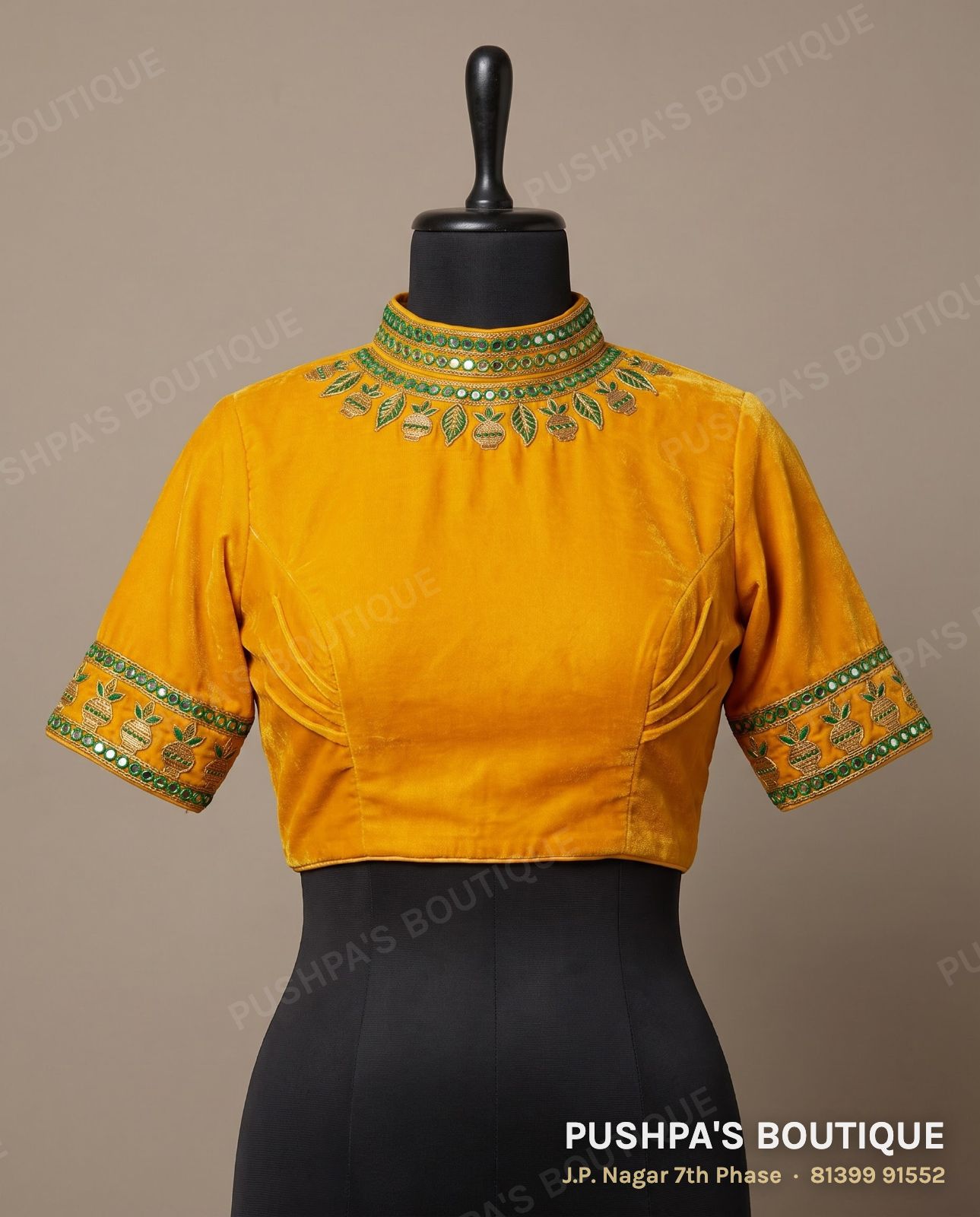4 dot blouse PB-040, high neck, dori back, short sleeve