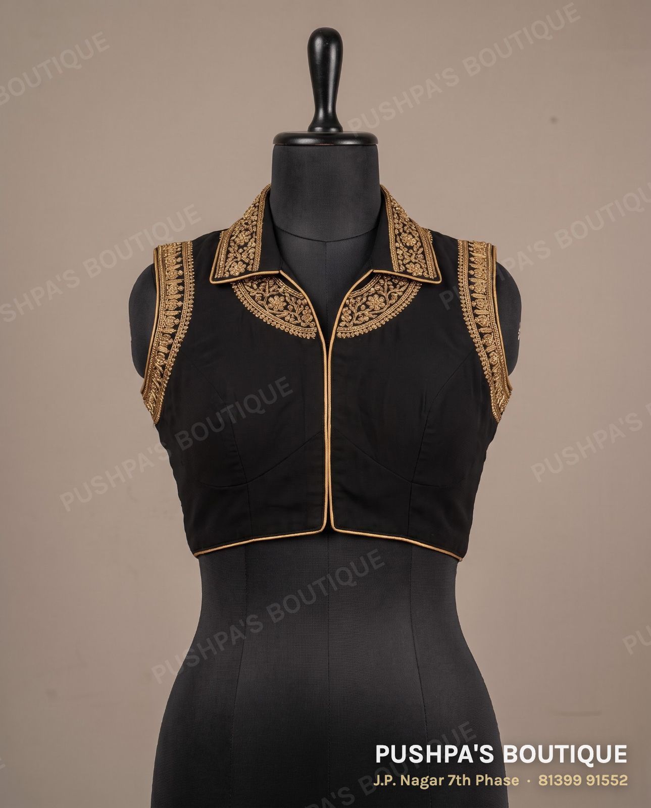 4 dot blouse PB-042, collar, dori back, sleeveless