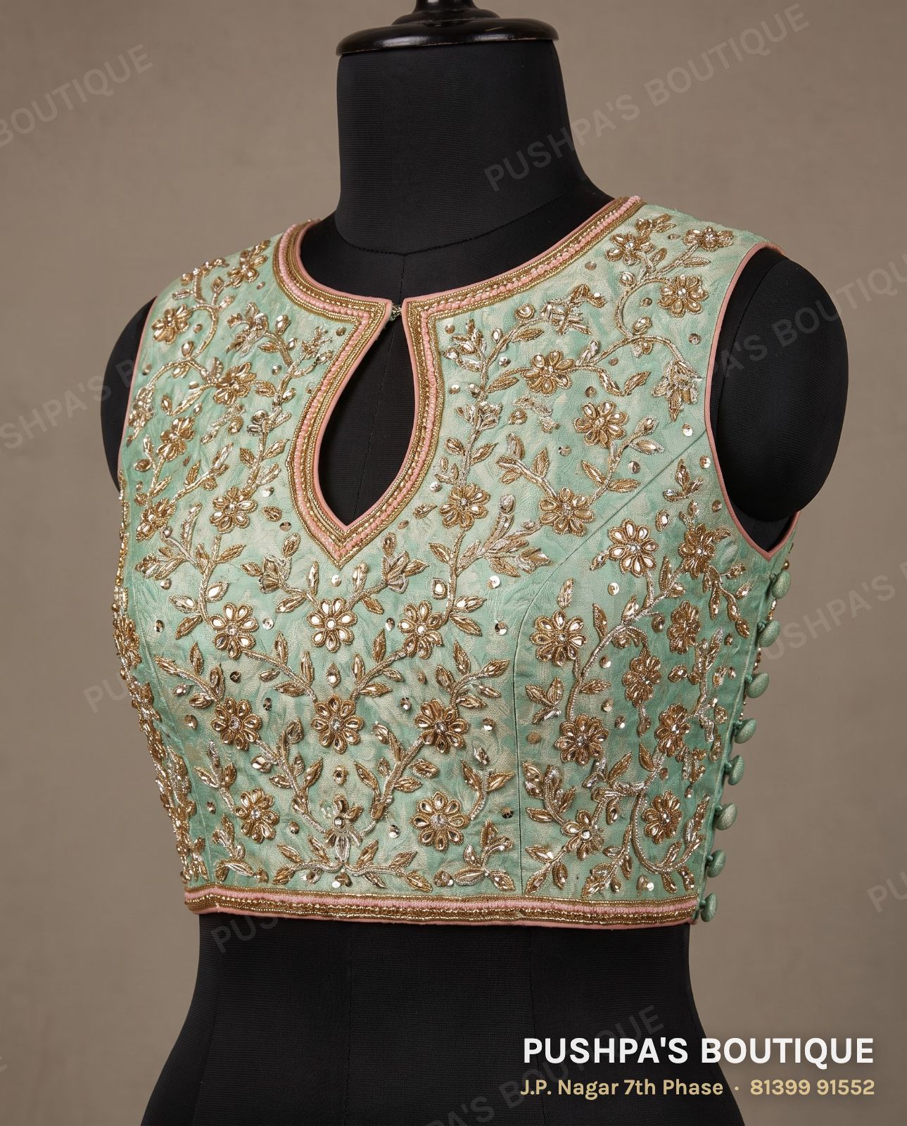 Princess cut blouse with pads PB-043, button back, sleeveless