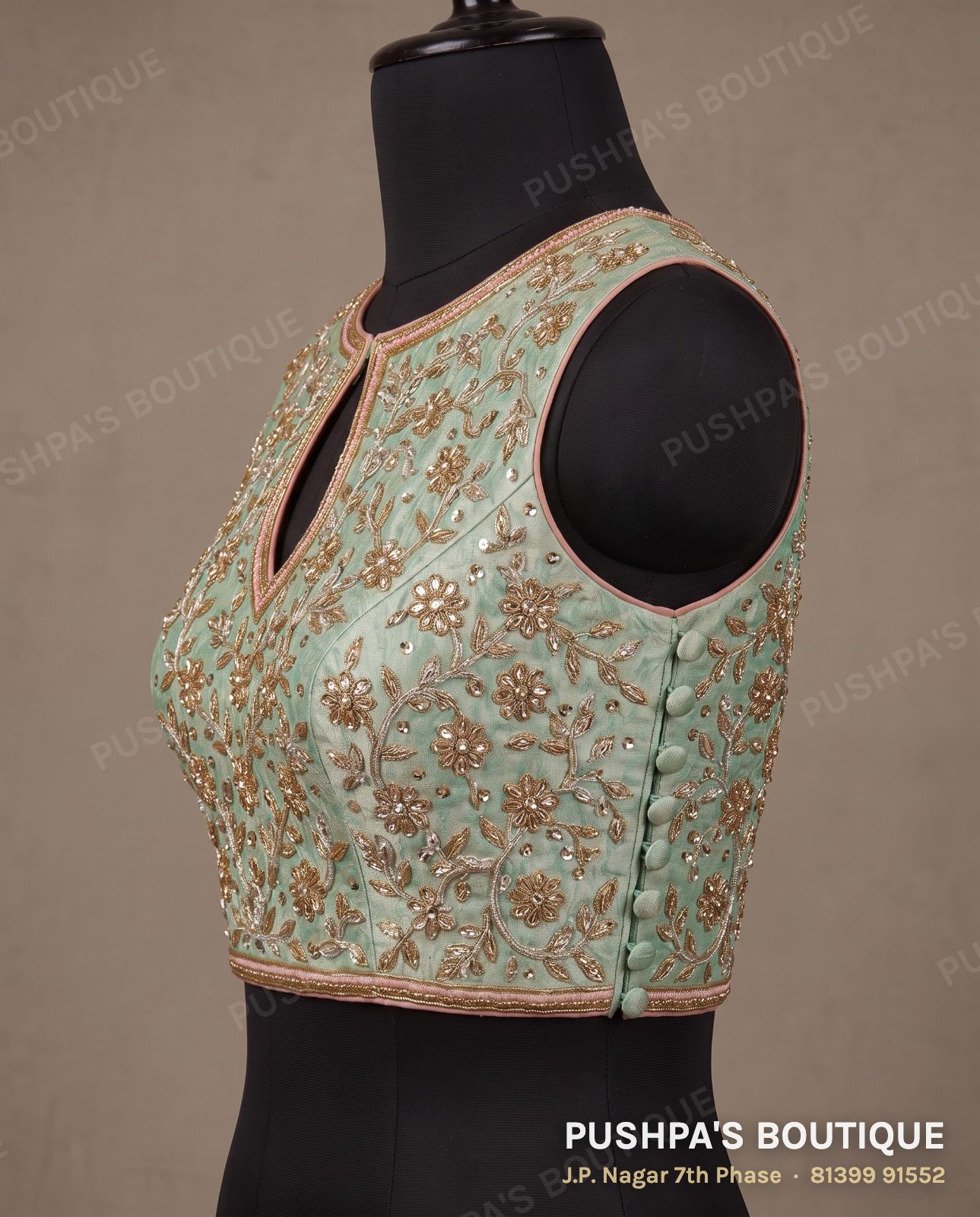 Princess cut blouse with pads PB-043, button back, sleeveless, photo 3