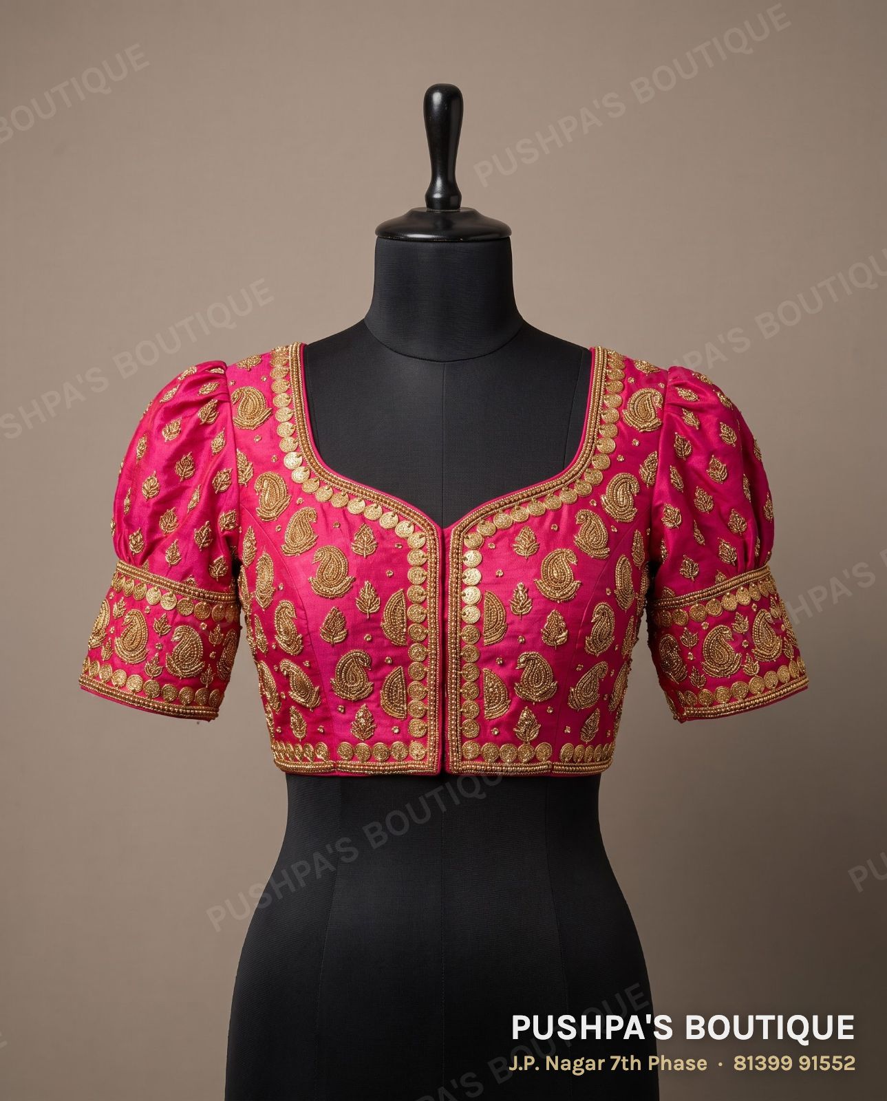 Princess cut blouse with pads PB-046, sweetheart neck, keyhole back, puff sleeve