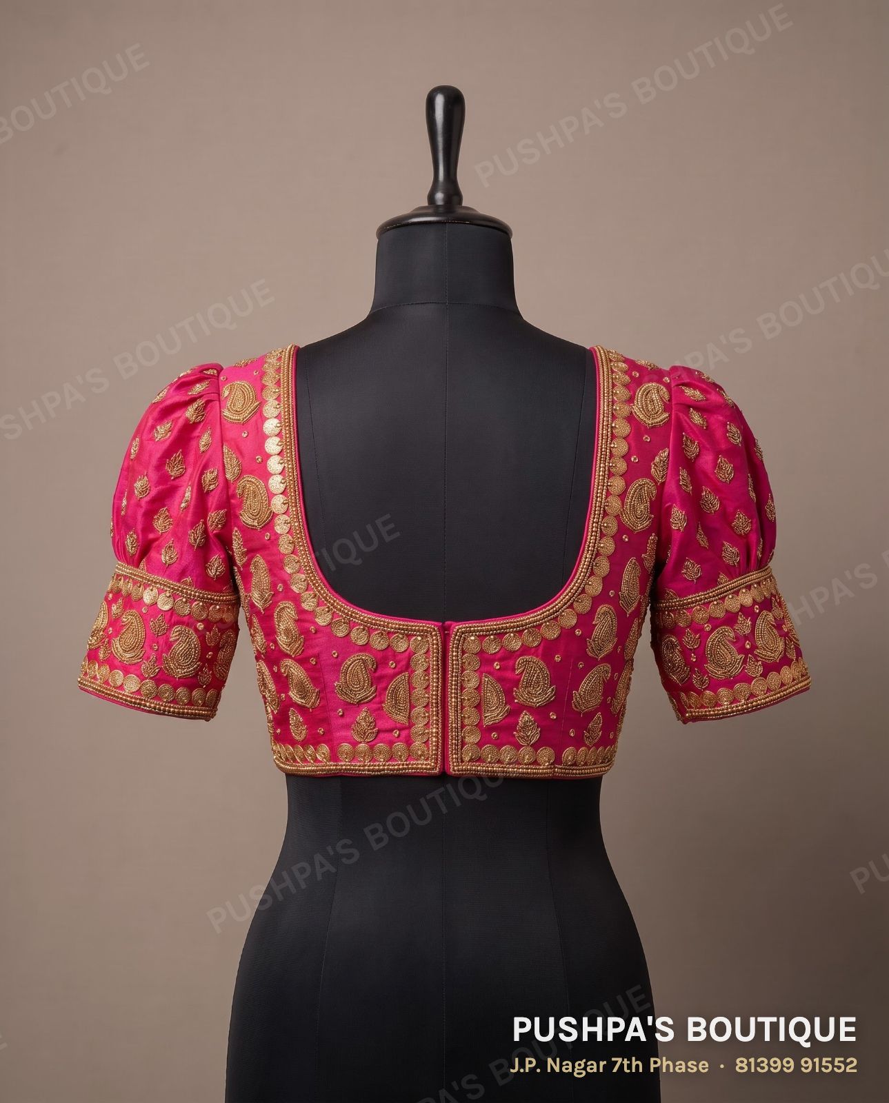 Princess cut blouse with pads PB-046, sweetheart neck, keyhole back, puff sleeve, photo 2
