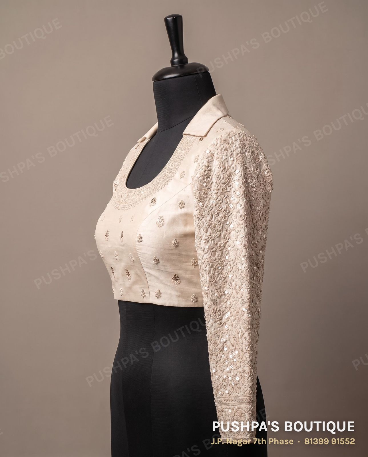 Princess cut blouse with pads PB-047, collar, high back, full sleeve, photo 3