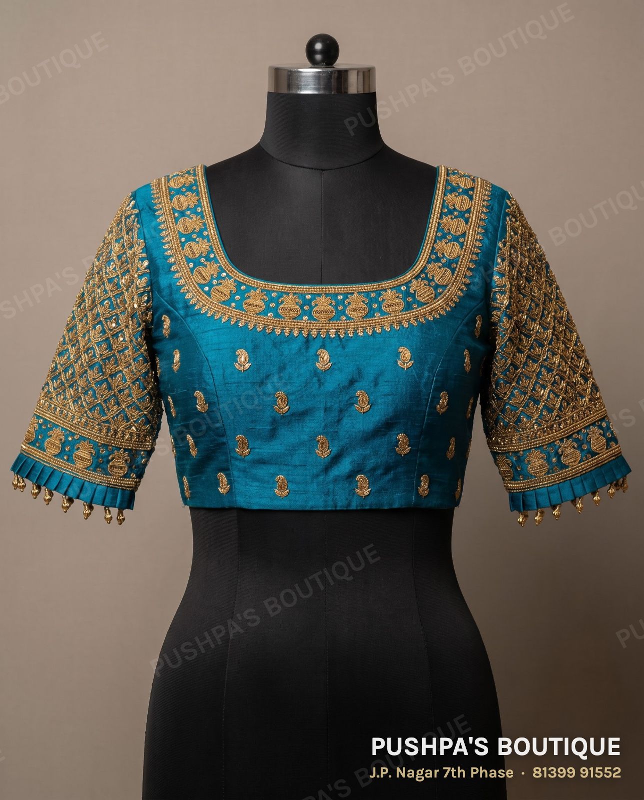 Princess cut blouse with pads PB-050, square neck, deep U back, elbow sleeve
