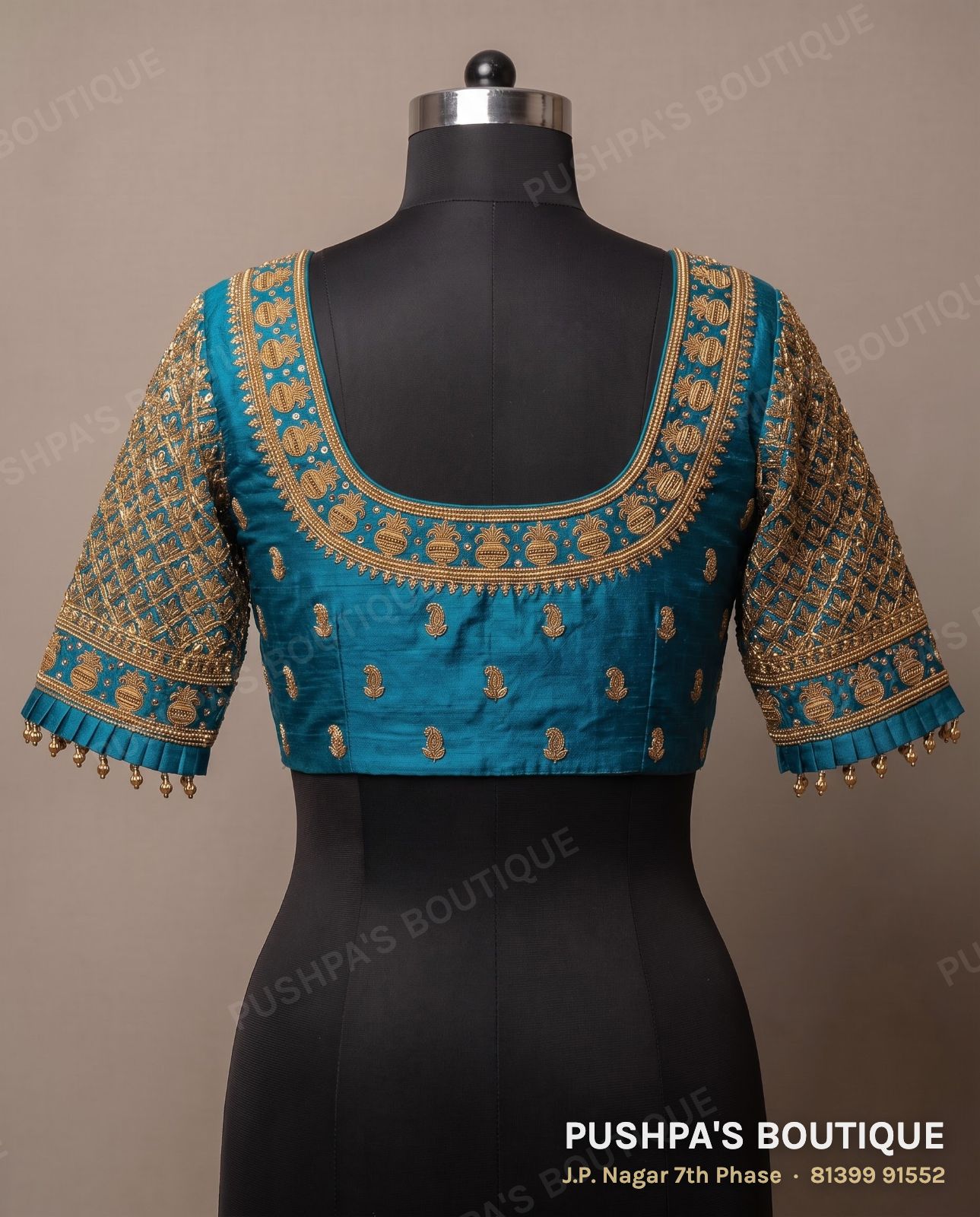 Princess cut blouse with pads PB-050, square neck, deep U back, elbow sleeve, photo 2